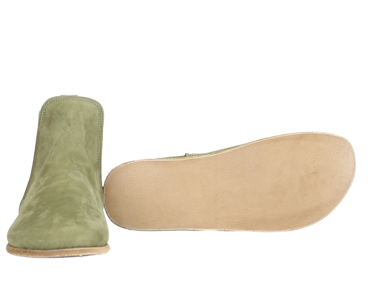 Nubuck Barefoot Chelsea Boots Shoes – Classic Sole — Leather Sole – Green