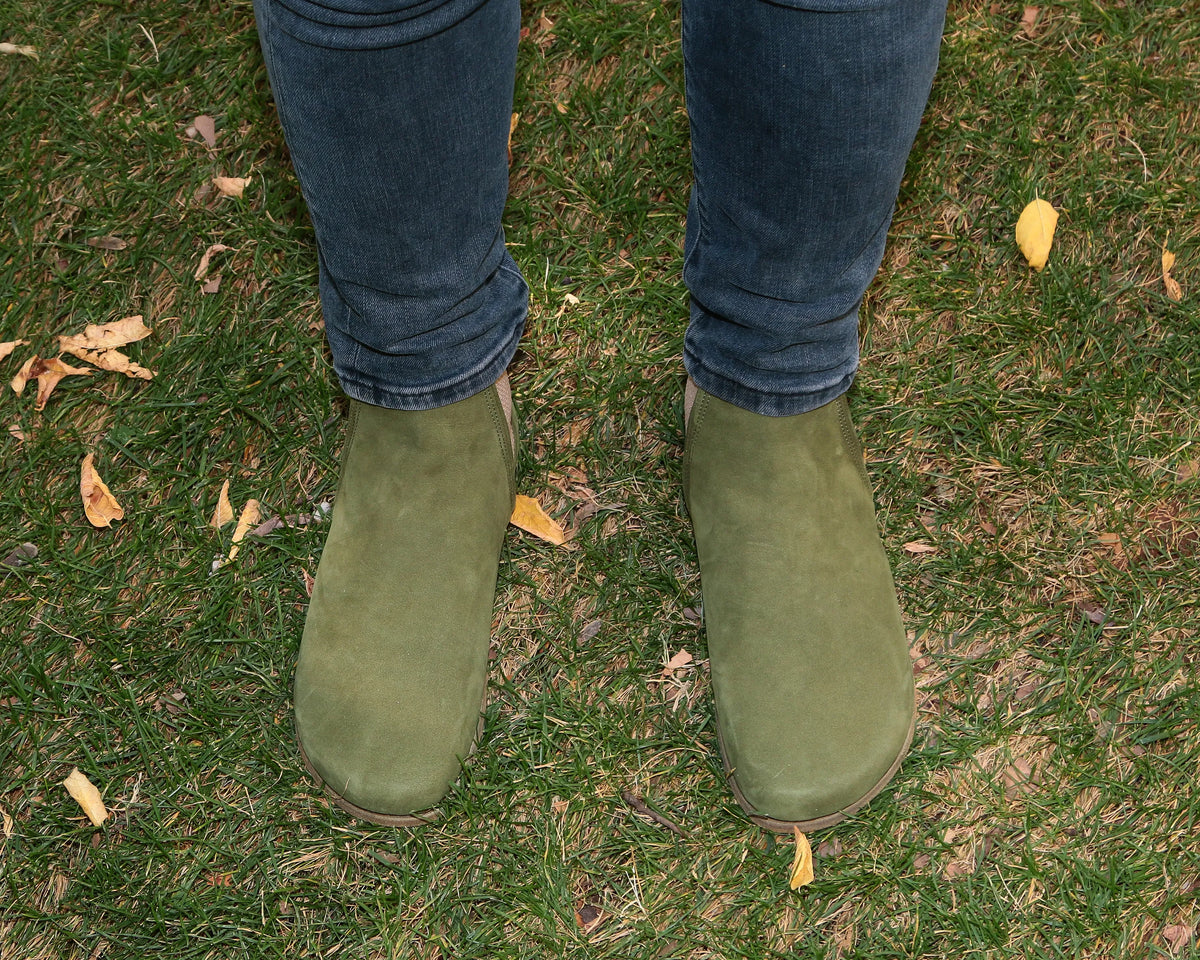 Nubuck Barefoot Chelsea Boots Shoes – Classic Sole — Leather Sole – Green