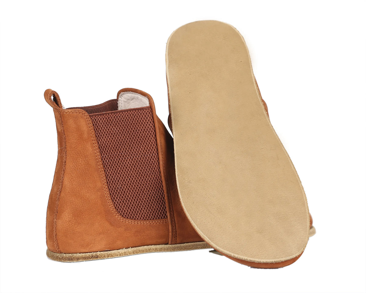Nubuck Barefoot Chelsea Boots Shoes – Classic Sole — Leather Sole – Tan
