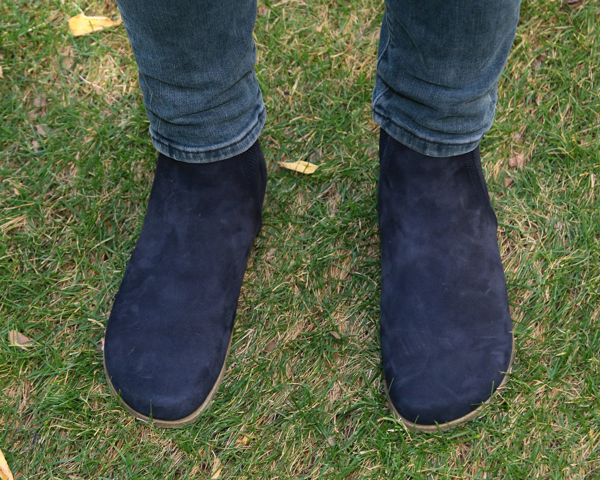 Nubuck Barefoot Chelsea Boots Shoes – Classic Sole — Leather Sole – Navy Blue