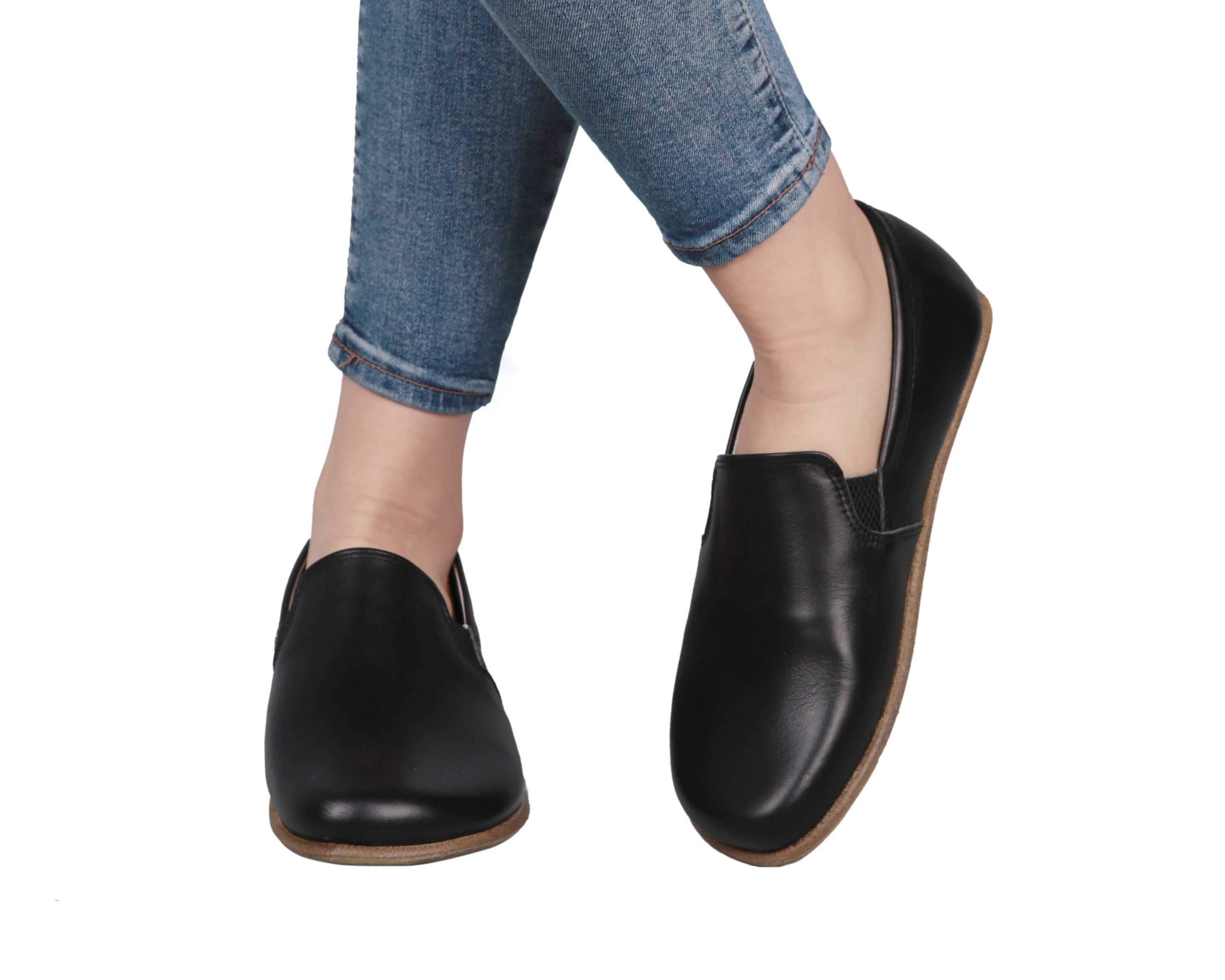 Black Slip-On Wide Barefoot Smooth Leather Handmade Classic Shoes Slip-On Leather Outsole