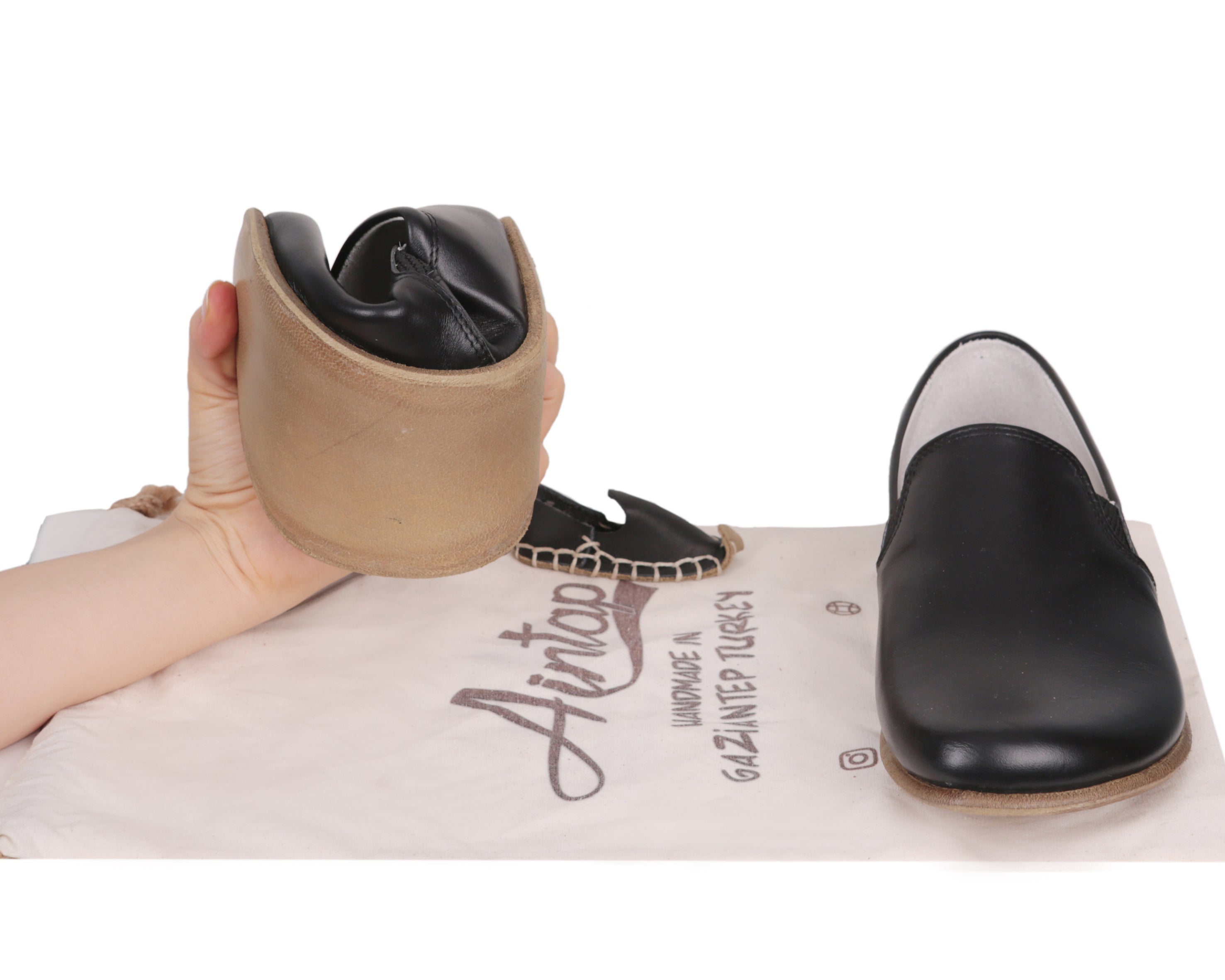 Black Slip-On Wide Barefoot Smooth Leather Handmade Classic Shoes Slip-On Leather Outsole