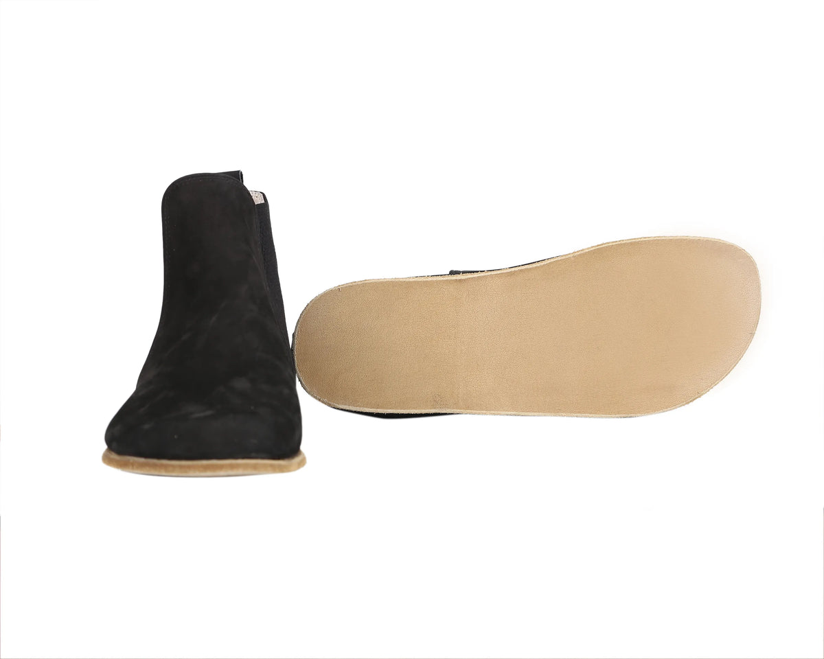 Nubuck Barefoot Chelsea Boots Shoes – Classic Sole — Leather Sole – Black