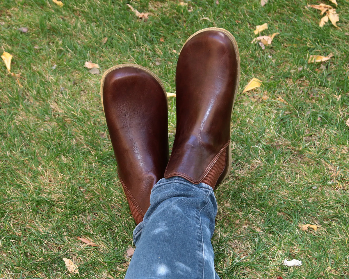 Smooth Barefoot Chelsea Boots Shoes – Classic Sole — Leather Sole – Dark Brown