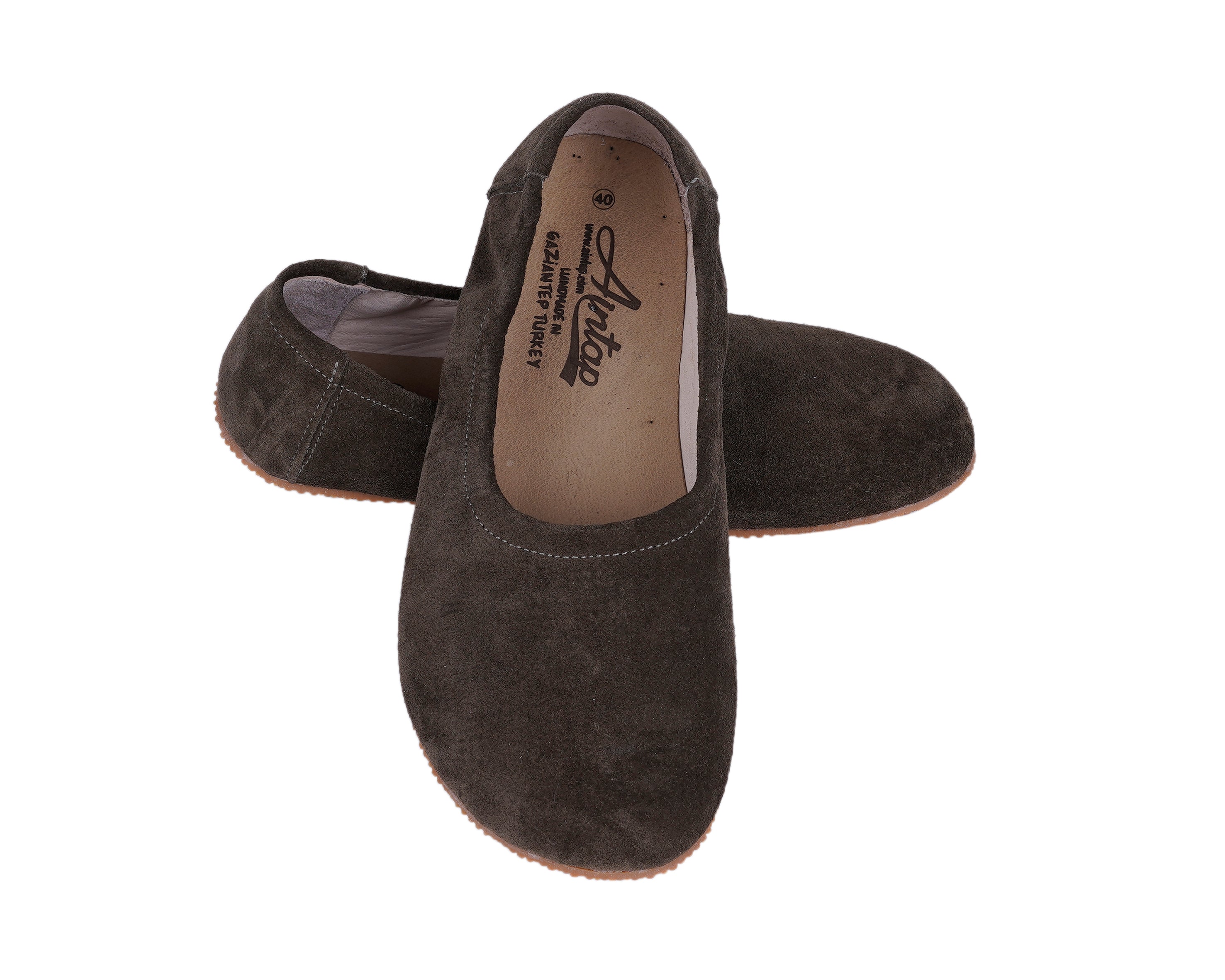 Green Women Flat Ballets Wide Barefoot Suede Leather Handmade Women Flat Ballets