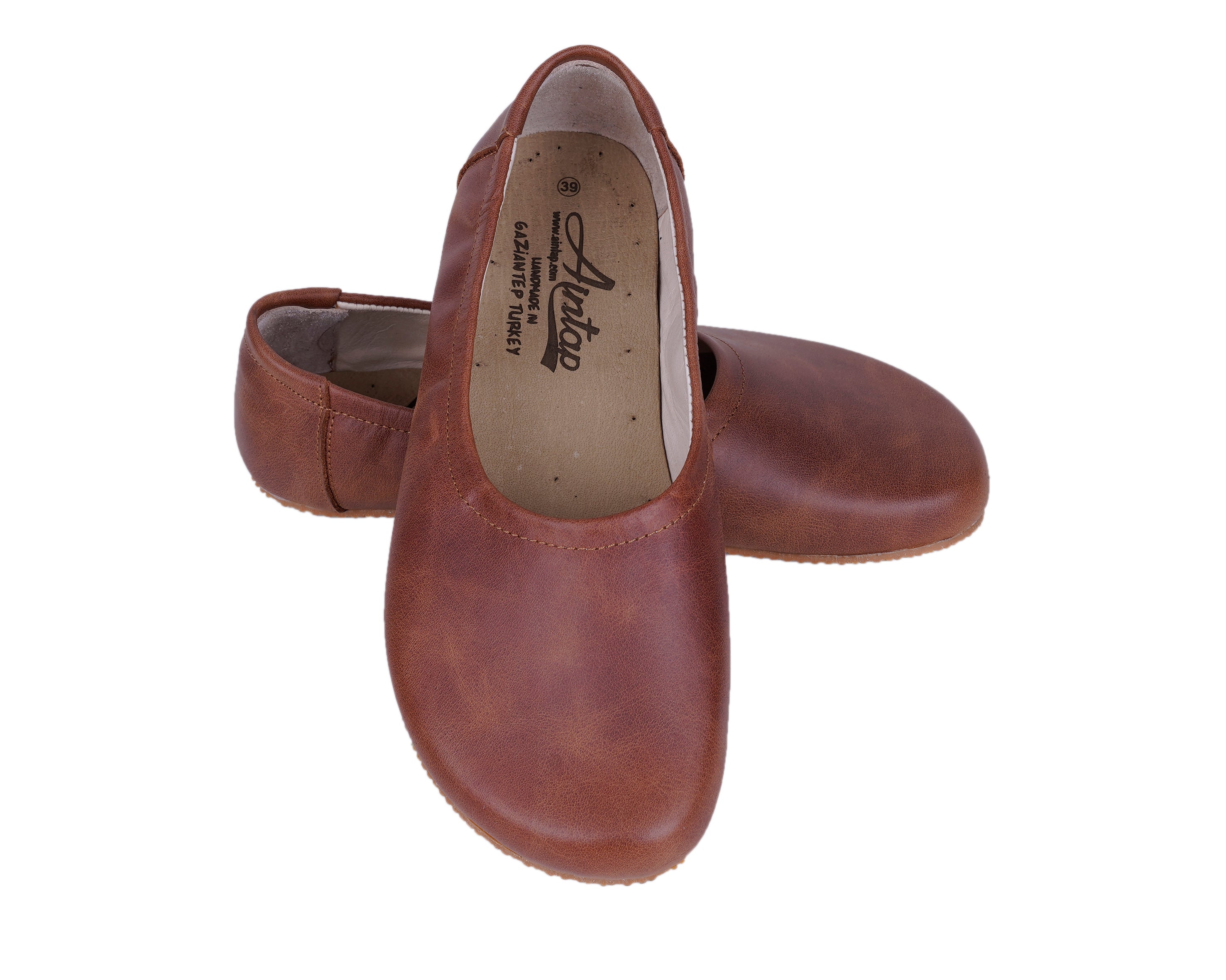 Brown Women Flat Ballets Wide Barefoot Crazy Leather Handmade Women Flat Ballets