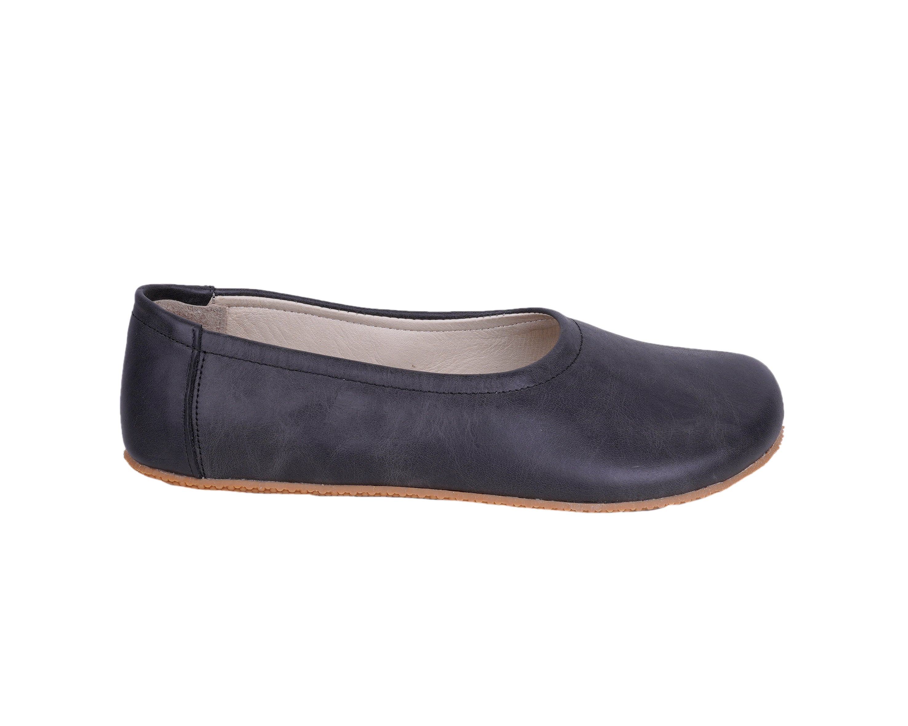 Asphalt Black Women Flat Ballets Wide Barefoot Crazy Leather Handmade Women Flat Ballets