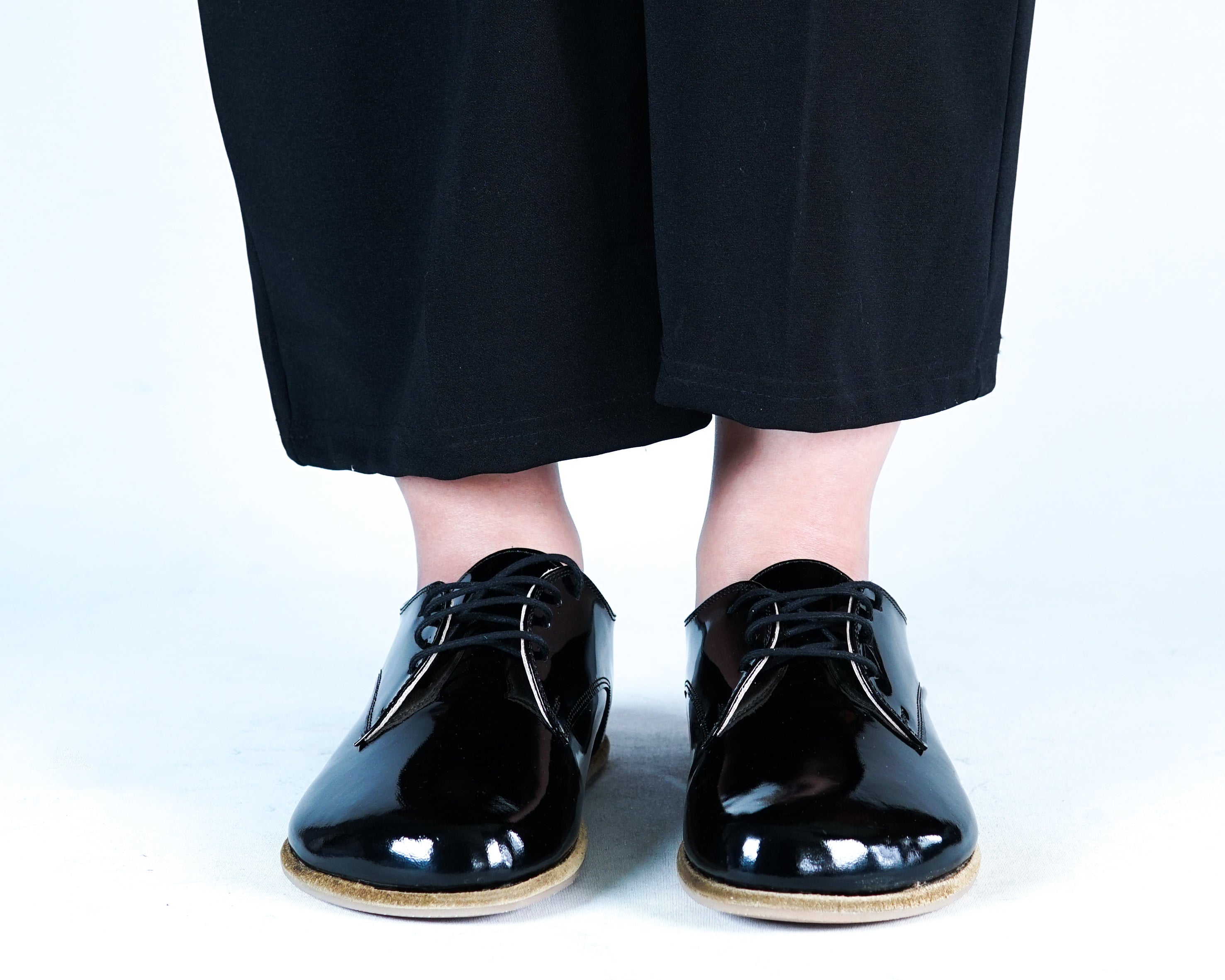 Black Oxford Wide Barefoot Patent Leather Handmade Shoes Oxford Leather Outsole