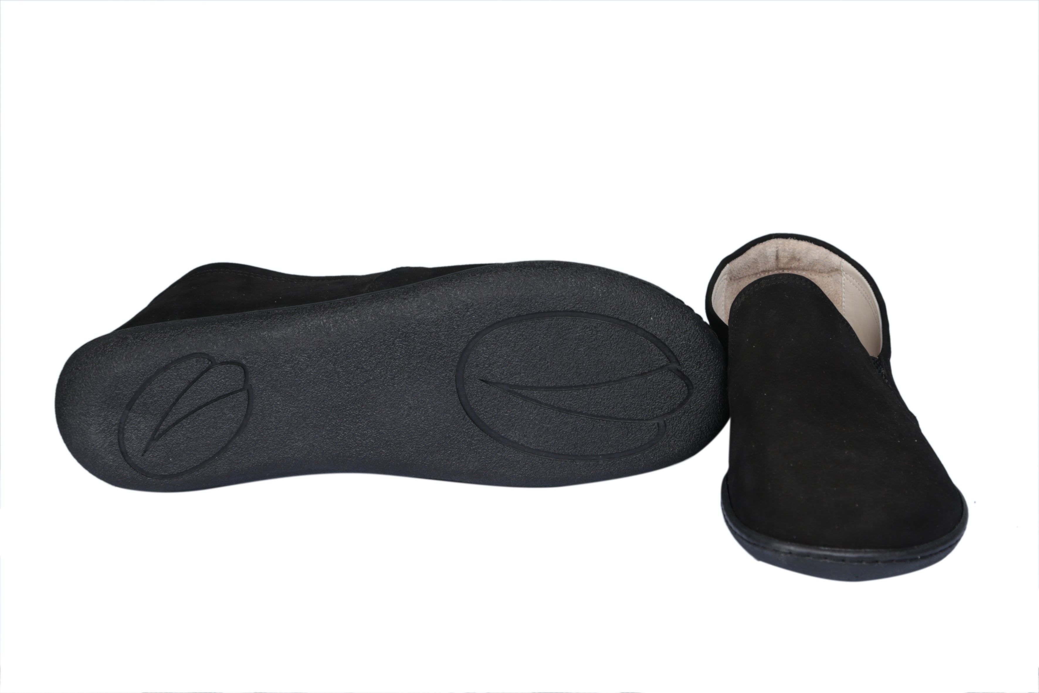 Black Slip-On Wide Barefoot Shoes Nubuck Leather Handmade 6mm Rubber Outsole Slip-On Rubber Outsole