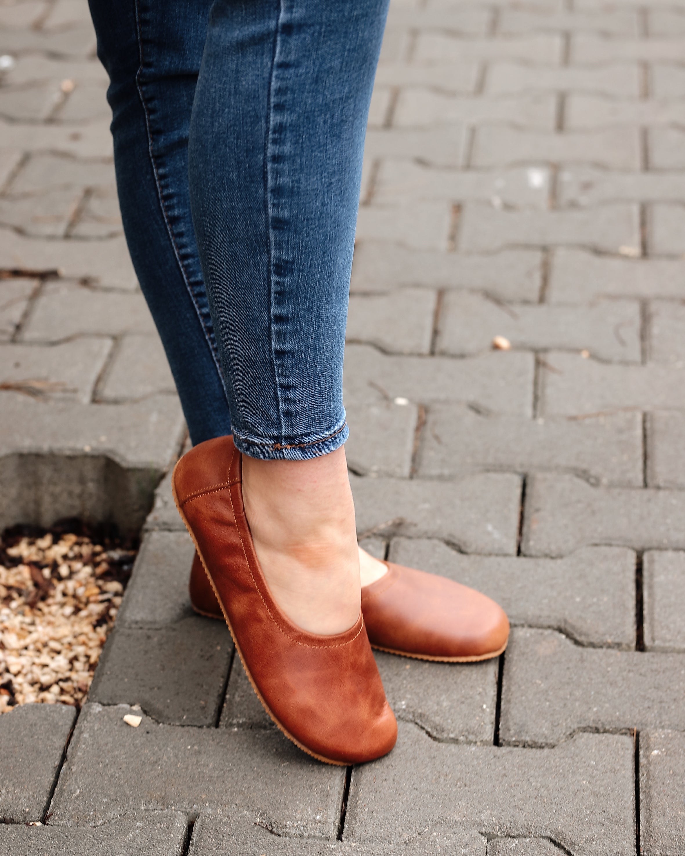 Brown Women Flat Ballets Wide Barefoot Crazy Leather Handmade Women Flat Ballets