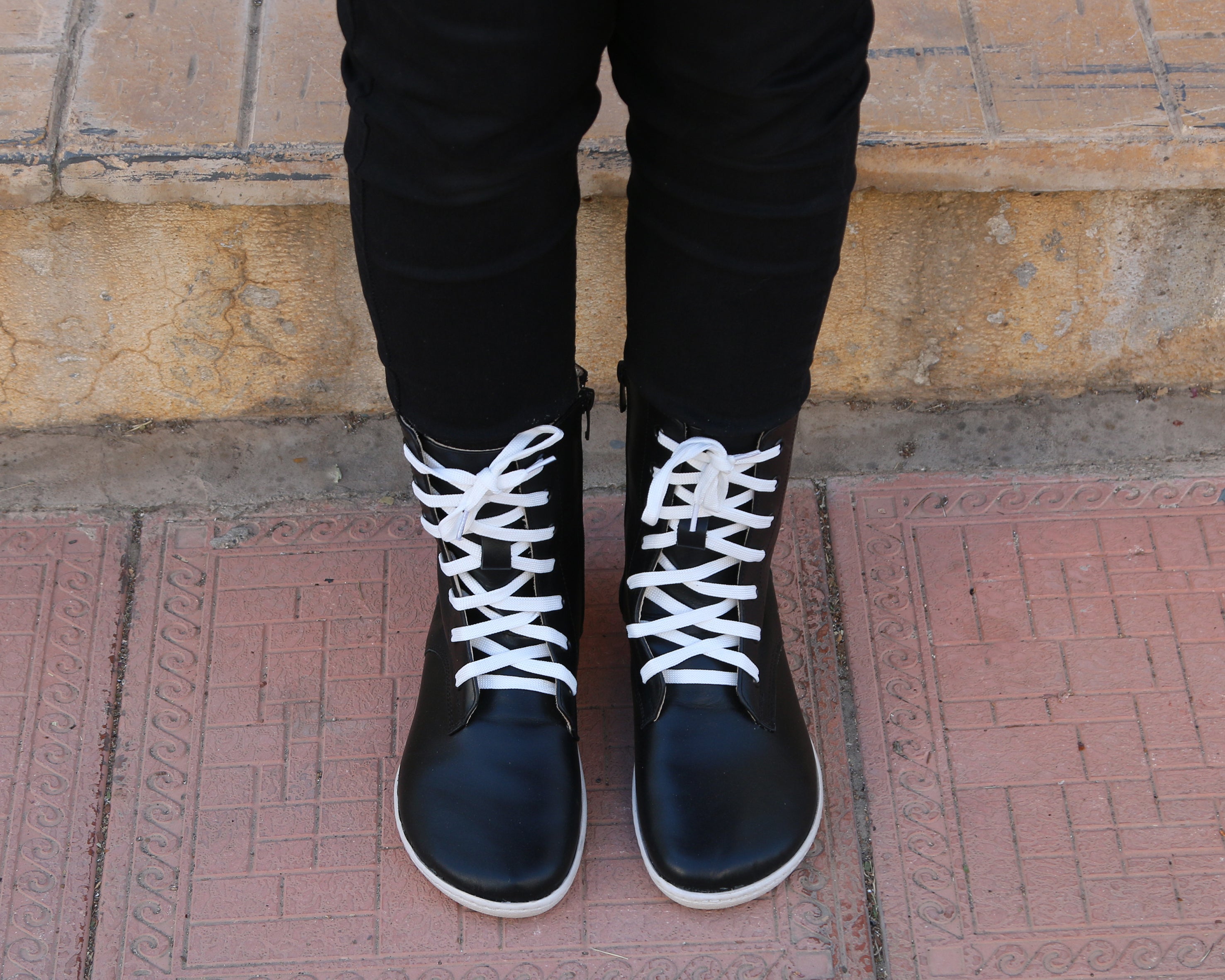 Black Long Zipper Boots Wide Barefoot Shoes Smooth Leather Handmade 6mm Rubber Outsole Long Boots Rubber Outsole