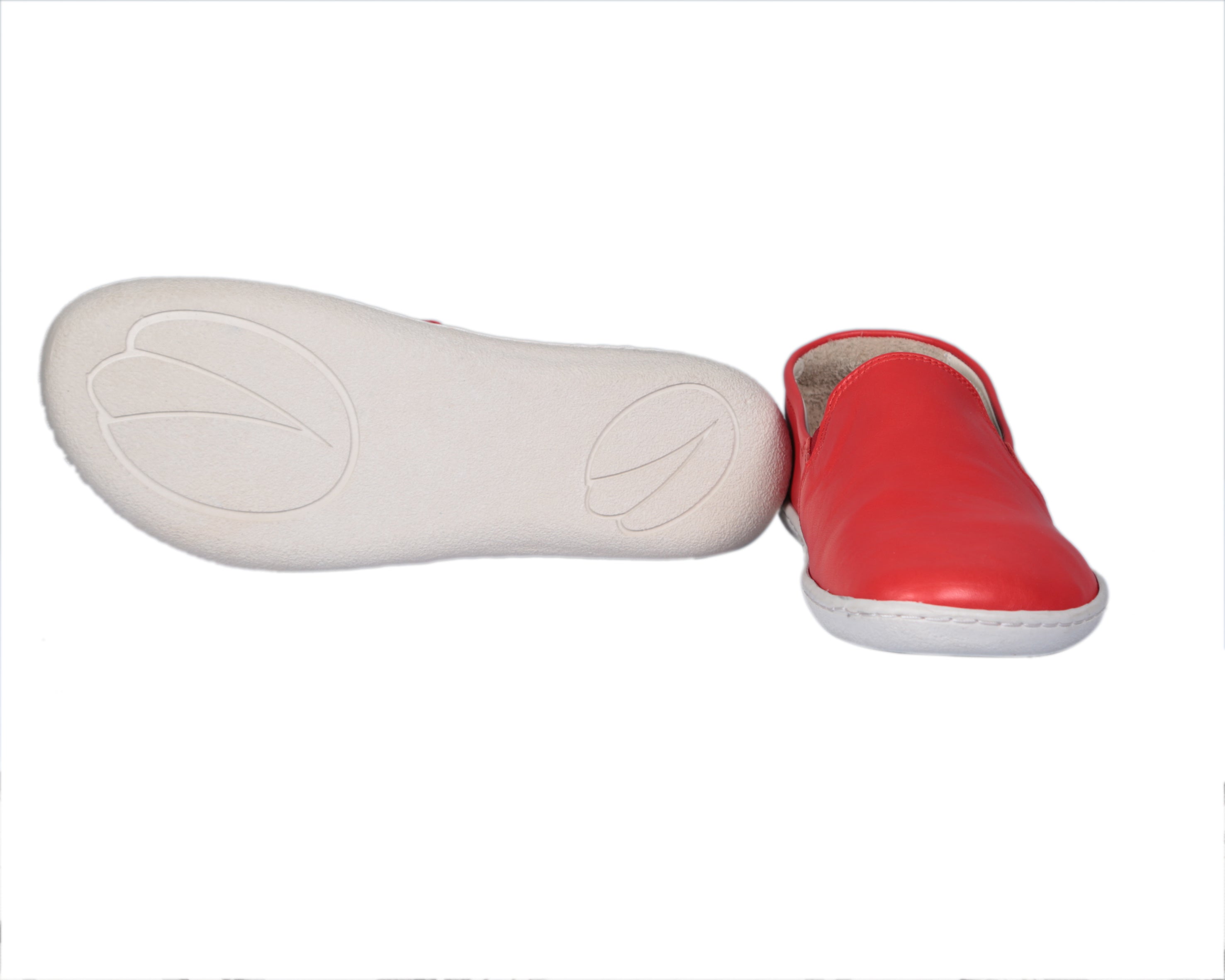 Red Slip-On Wide Barefoot Shoes Smooth Leather Handmade 6mm Rubber Outsole