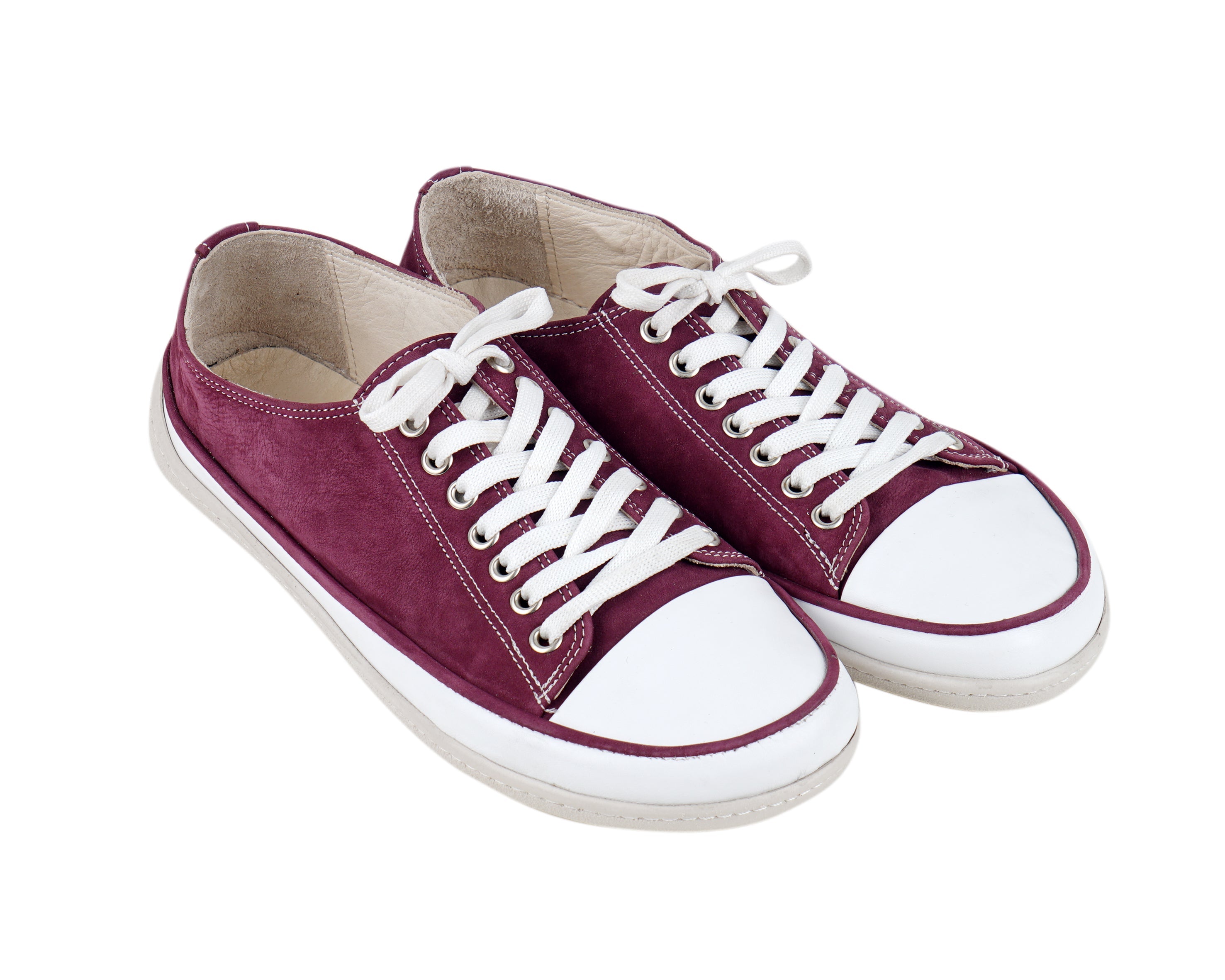 Burgundy Converse Style Wide Barefoot Shoes Nubuck Leather Handmade Rubber Outsole