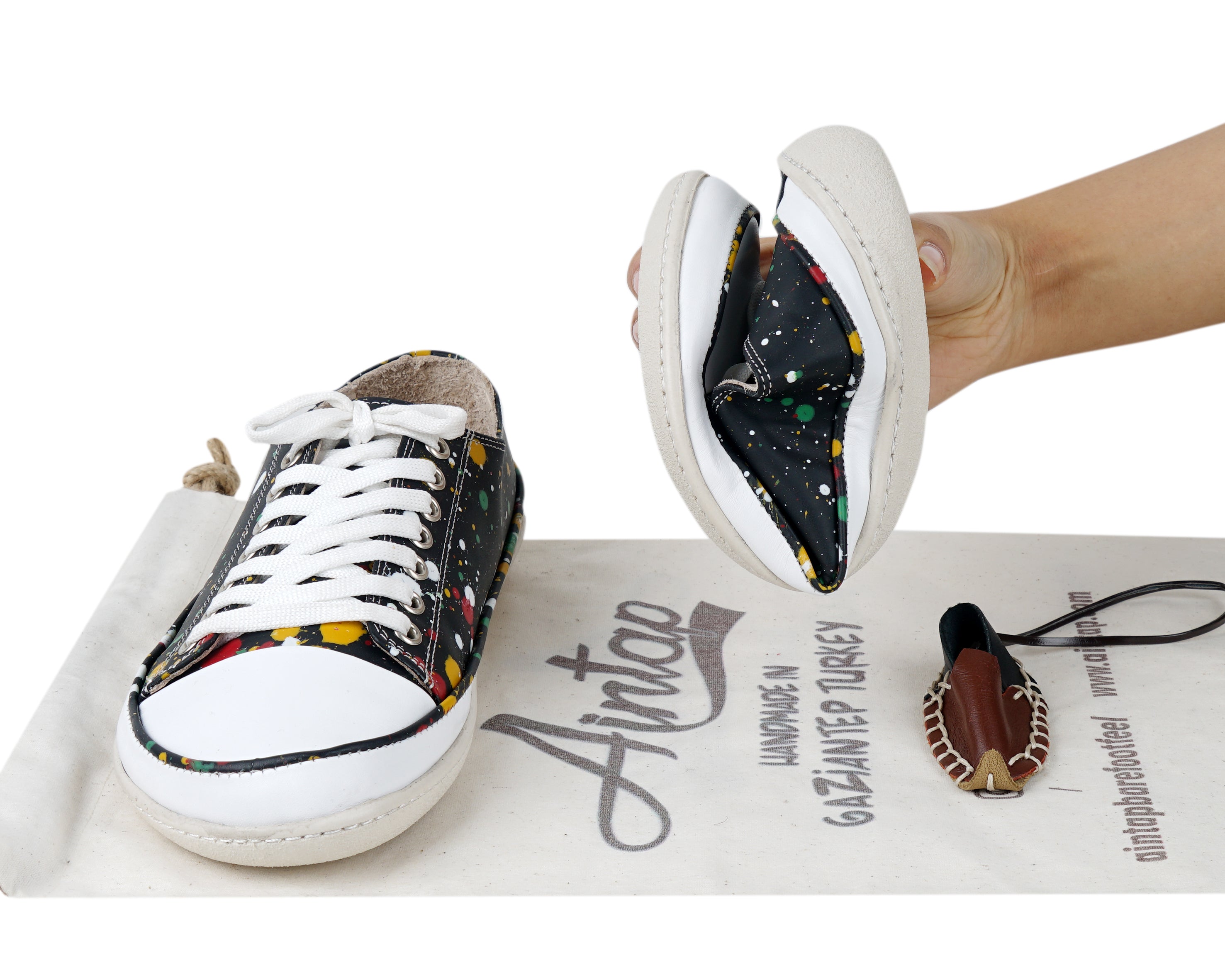 Splanter Paint Black Converse Style Wide Barefoot Shoes Smooth Leather Handmade Rubber Outsole Converse Rubber Outsole