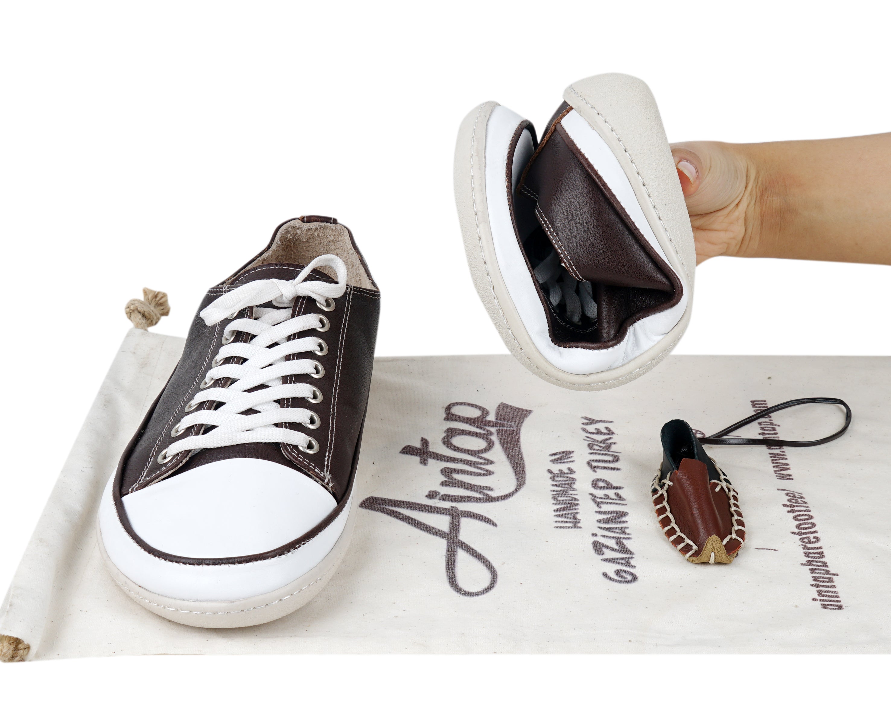 Dark Brown Converse Style Wide Barefoot Shoes Smooth Leather Handmade Rubber Outsole