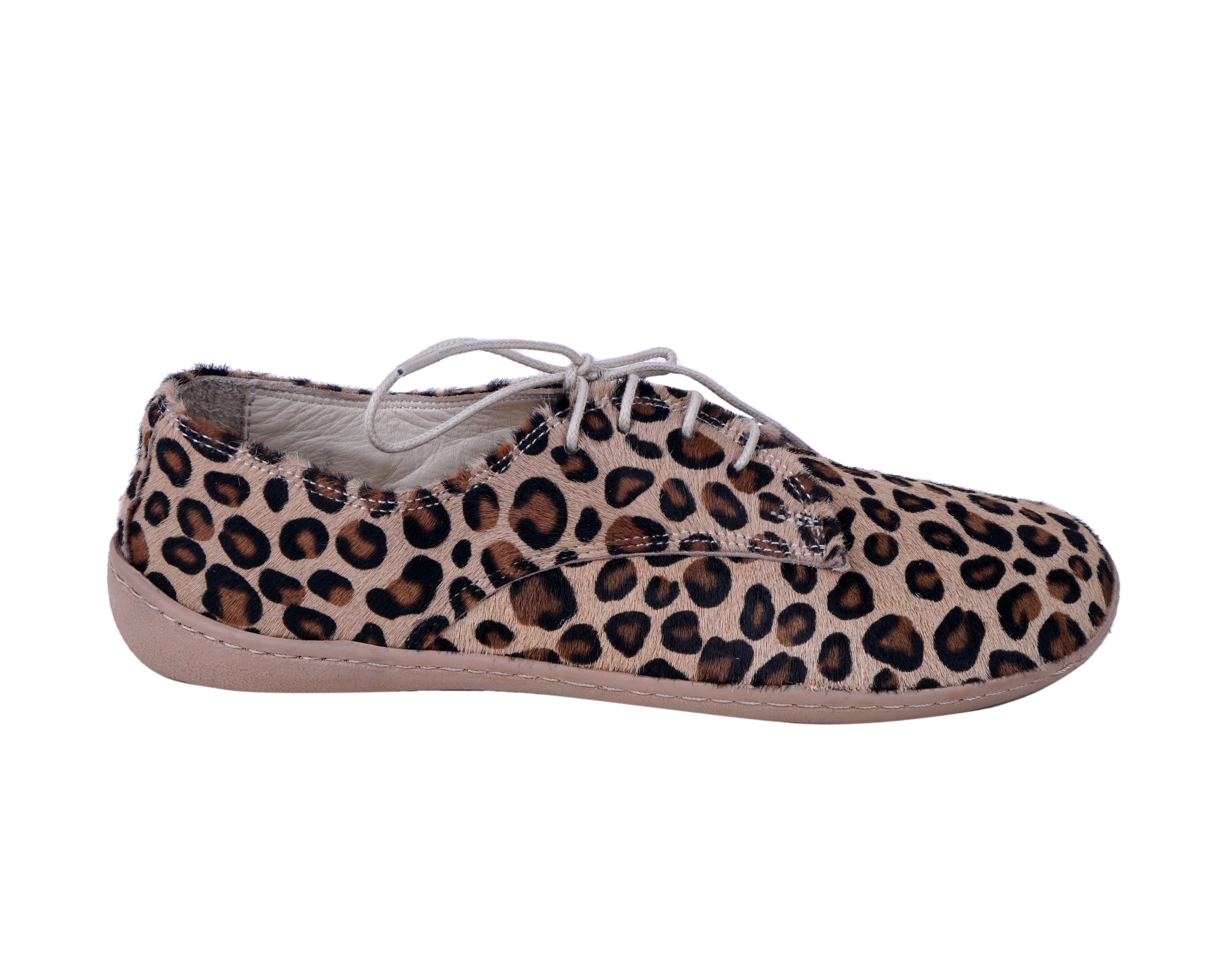 Leopard Oxford Wide Barefoot Shoes Smooth Leather Handmade 6mm Rubber Outsole