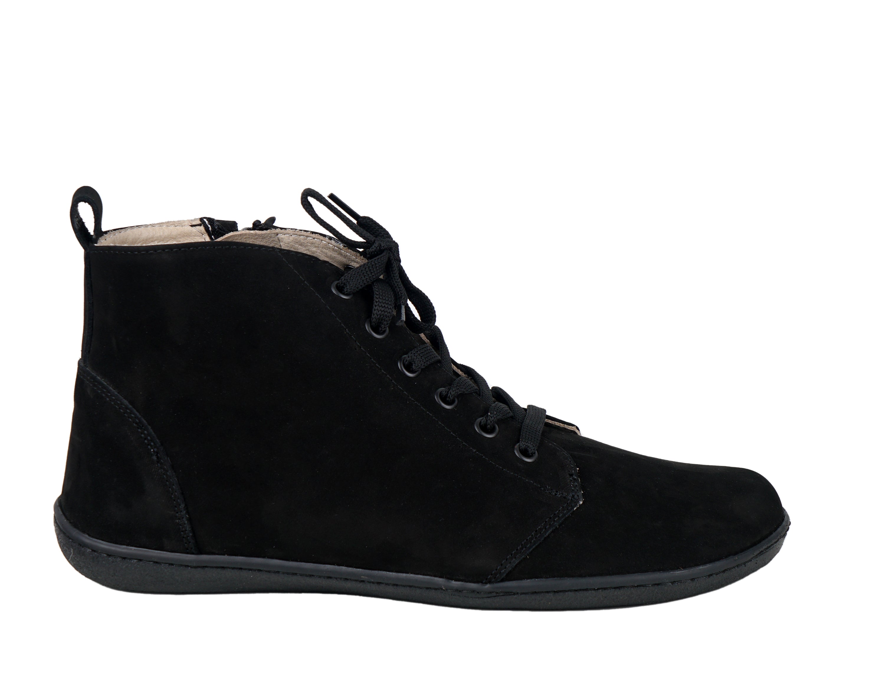 Black Short Boots Wide Barefoot Shoes Nubuck Leather Handmade Rubber Outsole Short Boots Rubber Outsole