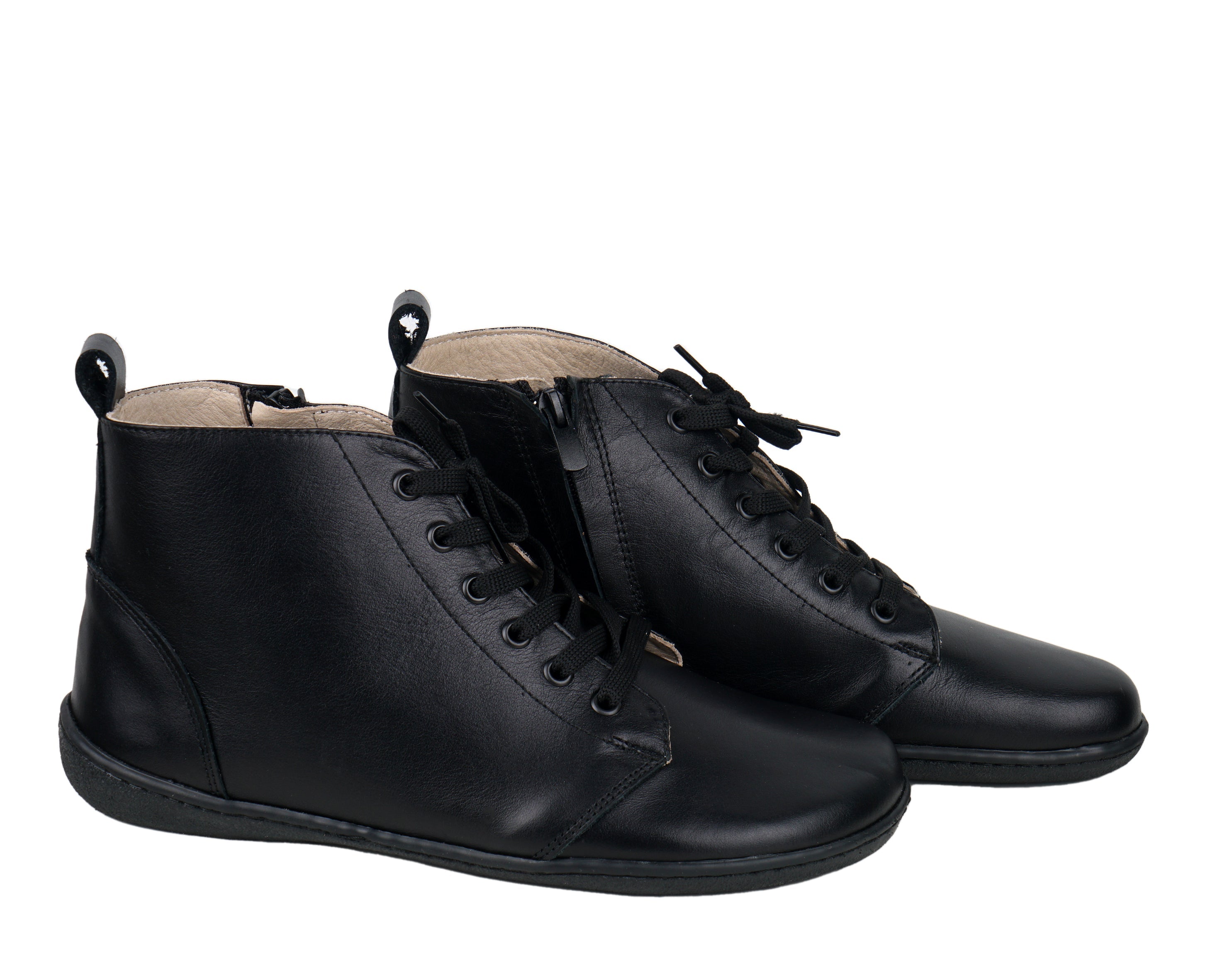 Black Short Boots Wide Barefoot Shoes Smooth Leather Handmade 6mm Rubber Outsole Short Boots Rubber Outsole