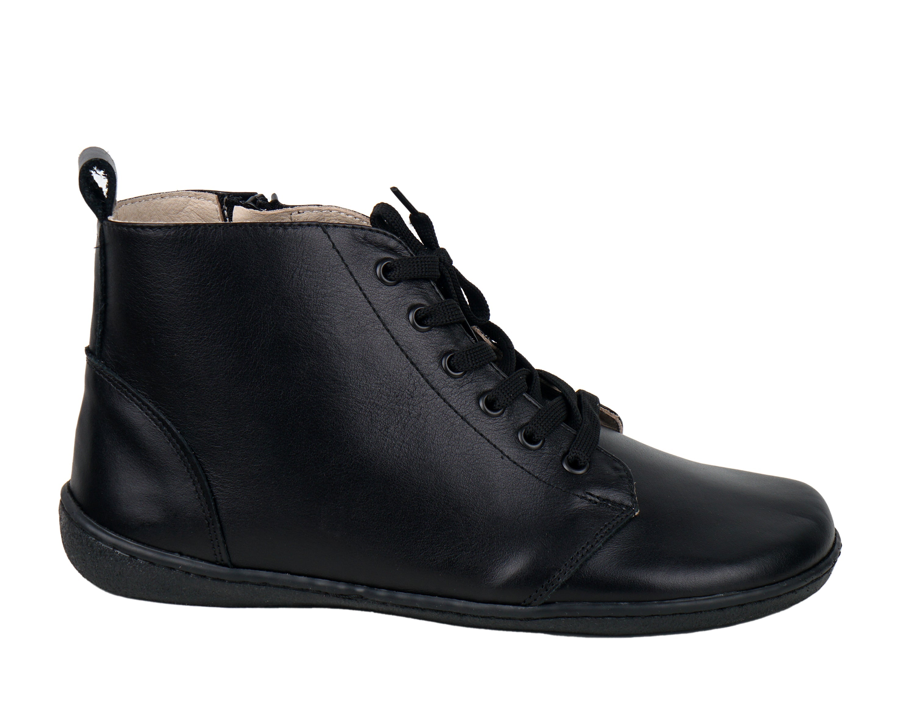 Black Short Boots Wide Barefoot Shoes Smooth Leather Handmade 6mm Rubber Outsole Short Boots Rubber Outsole