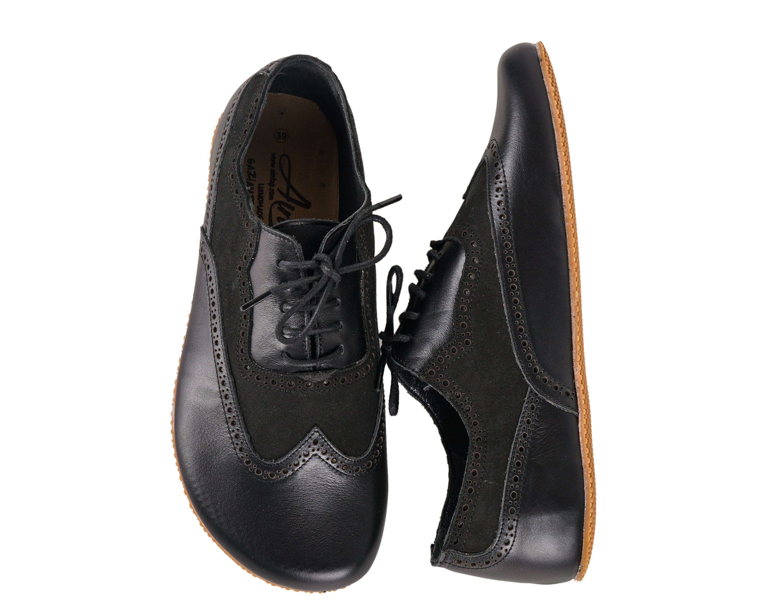 Black Moccasins Wide Barefoot Shoes Smooth Leather Handmade 6mm Rubber Outsole Moccasins