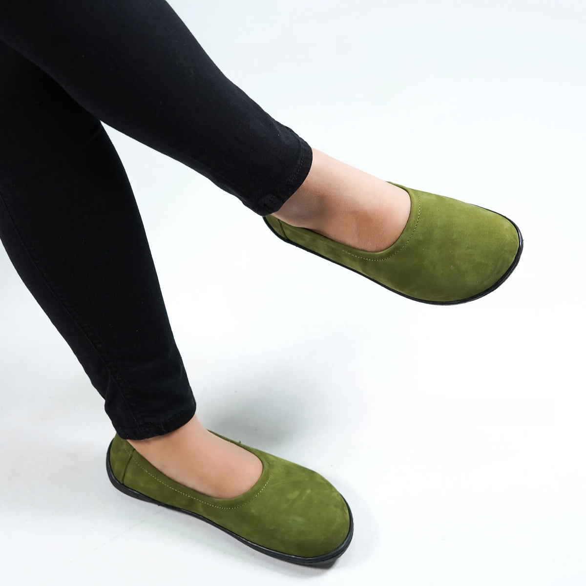 Nubuck Barefoot Ballet Shoes – 6 mm Rubber Sole – Green