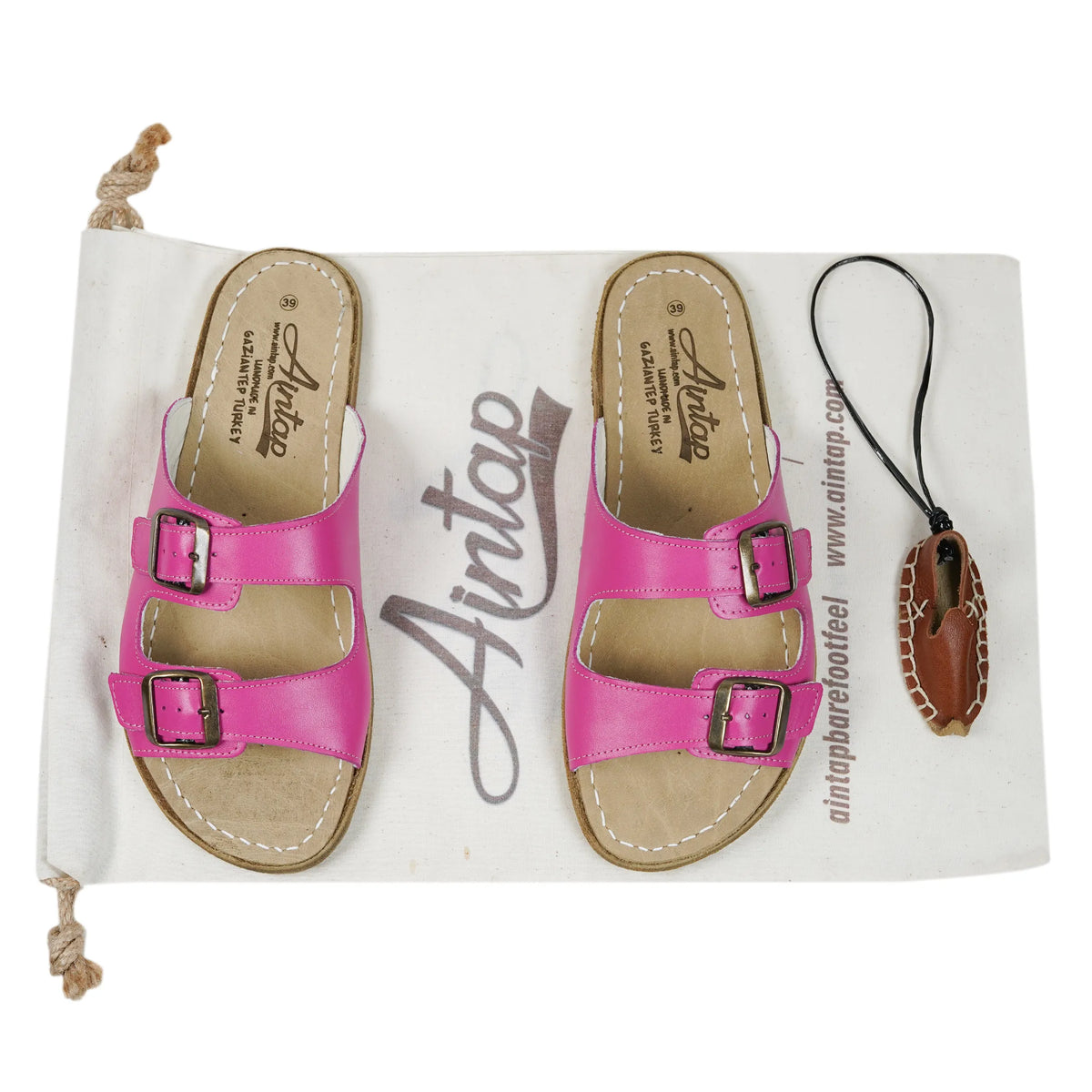 Smooth Barefoot Double Strap Sandals Shoes — Leather Sole – Fuscia