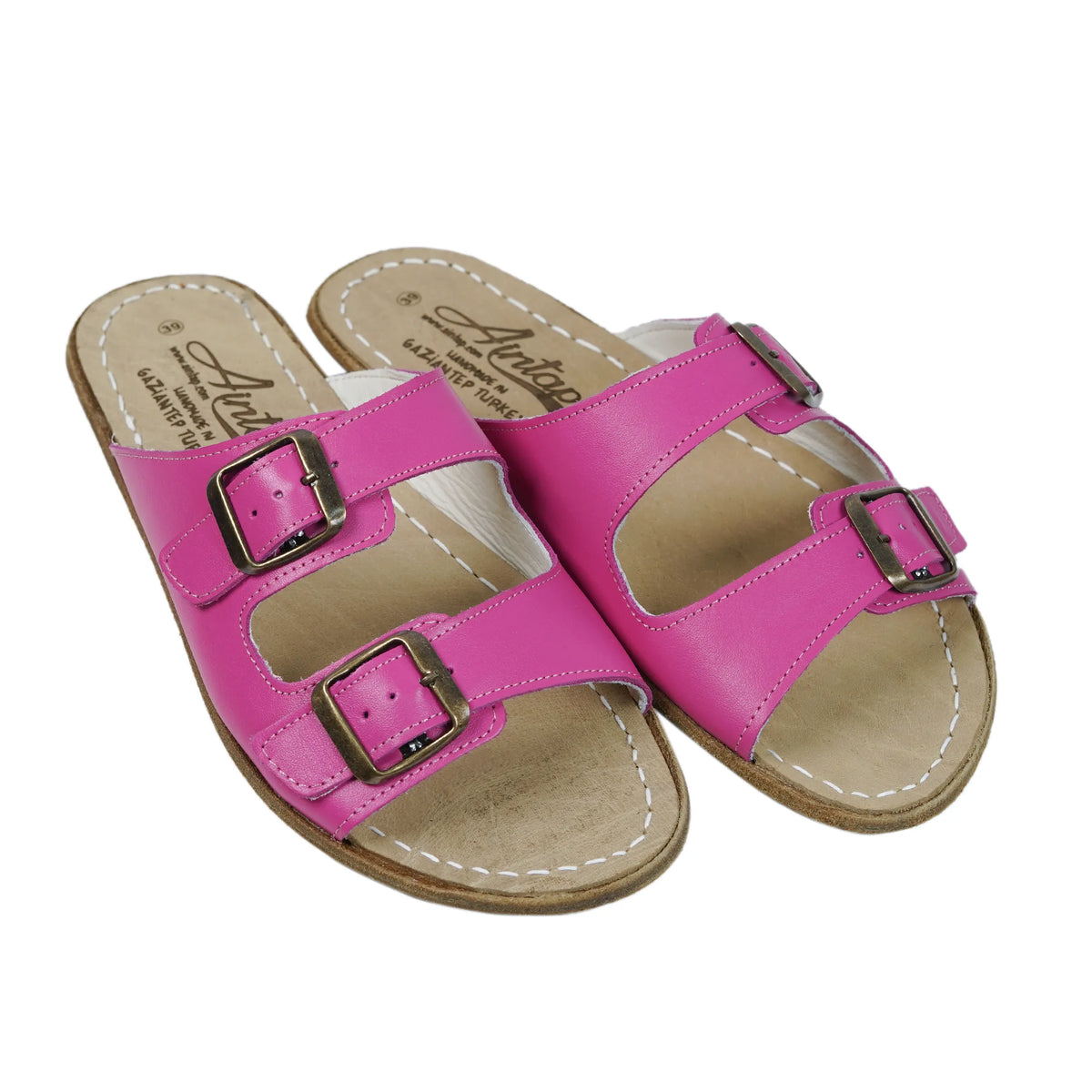 Smooth Barefoot Double Strap Sandals Shoes – Classic Sole — Leather Sole – Fuscia