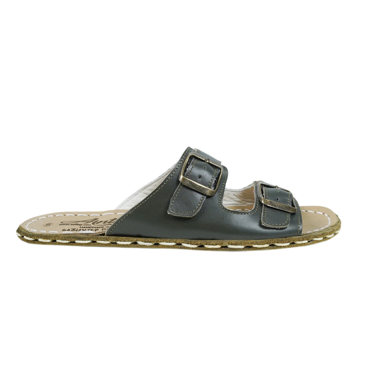 Smooth Barefoot Double Strap Sandals Shoes — Leather Sole – Olive Green