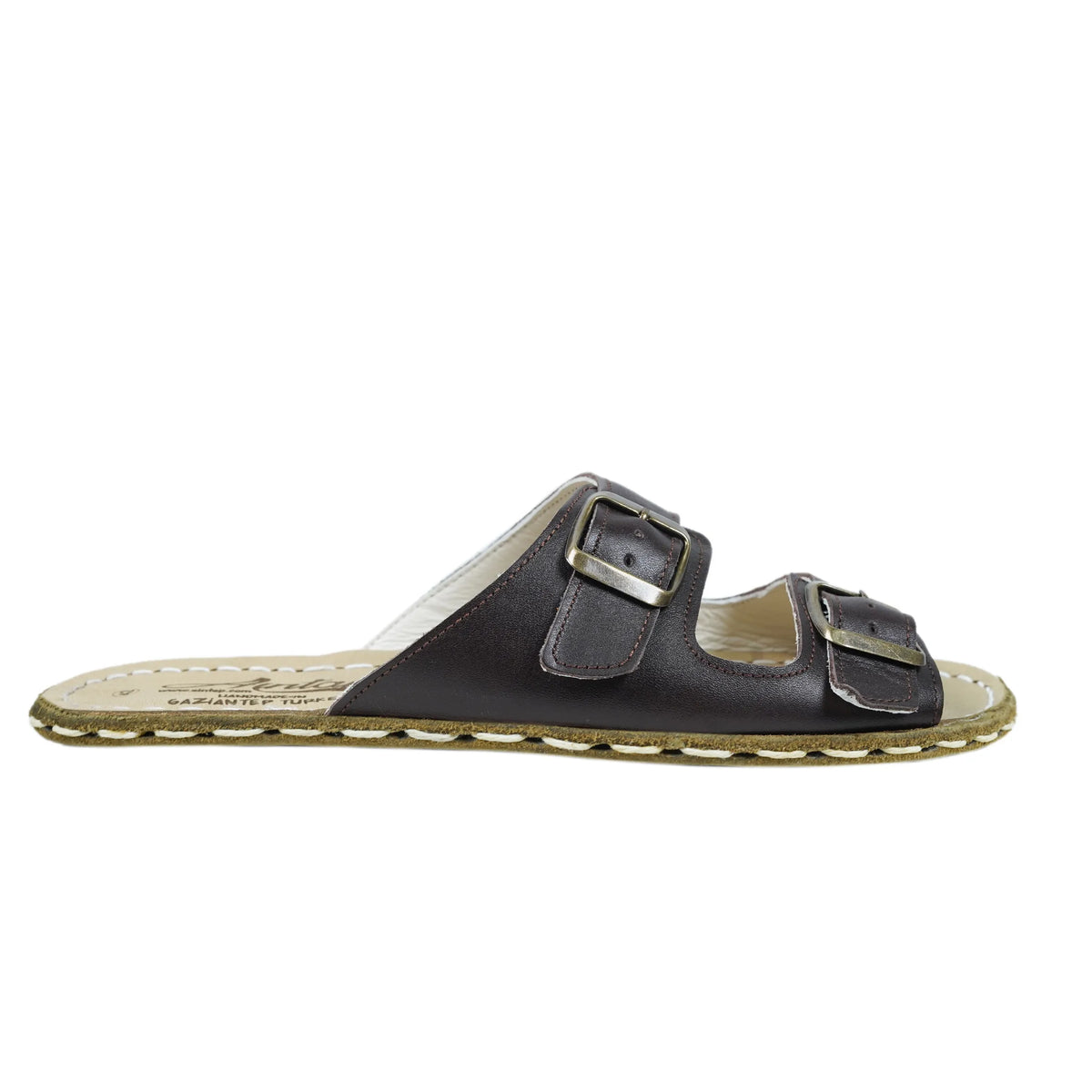 Smooth Barefoot Double Strap Sandals Shoes — Leather Sole – Dark Brown