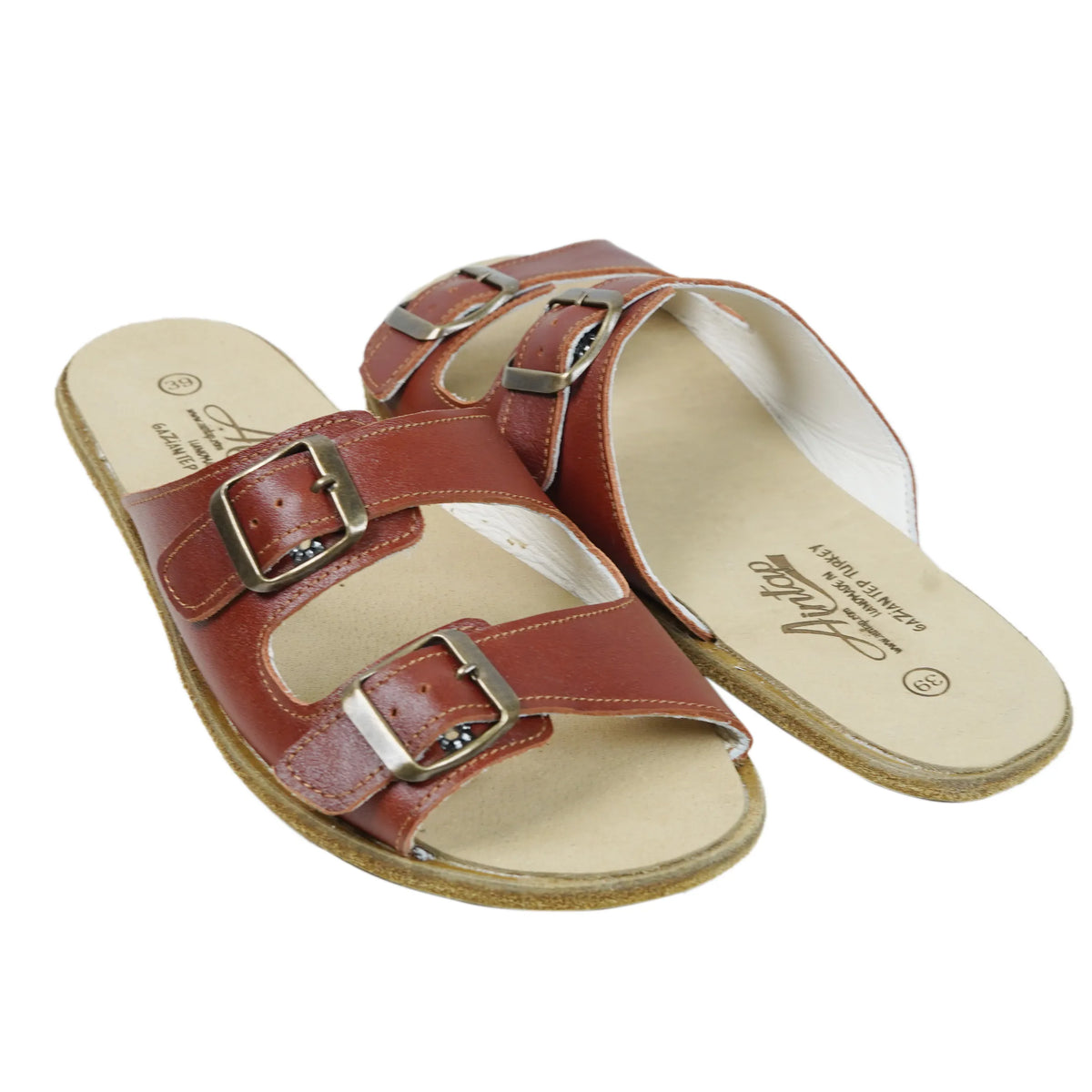 Smooth Barefoot Double Strap Sandals Shoes – Classic Sole — Leather Sole – Brown