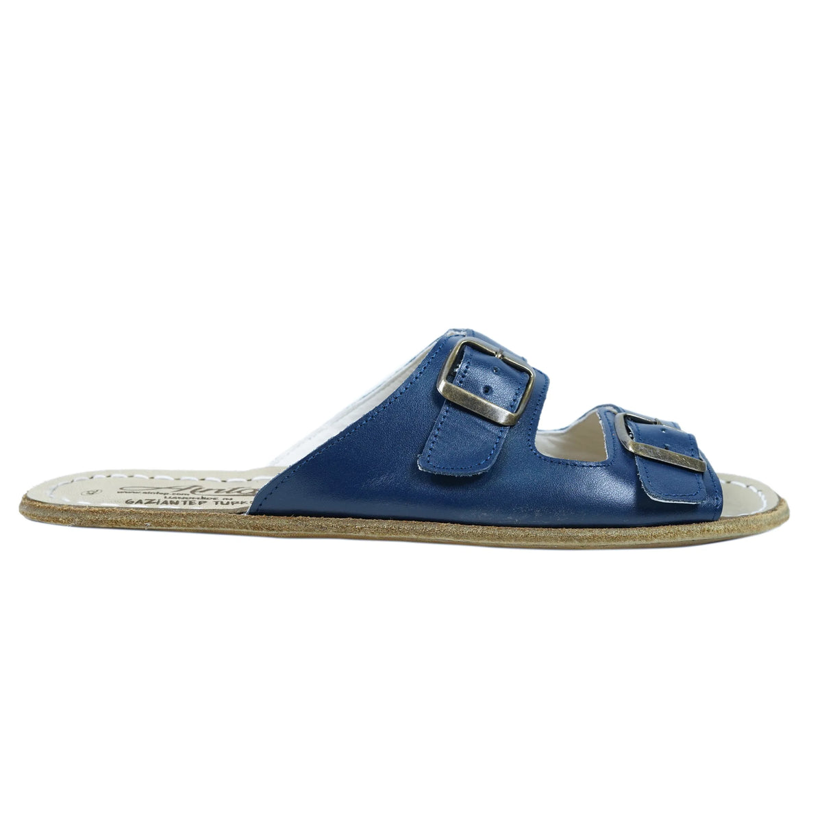 Smooth Barefoot Double Strap Sandals Shoes – Classic Sole — Leather Sole – Navy Blue