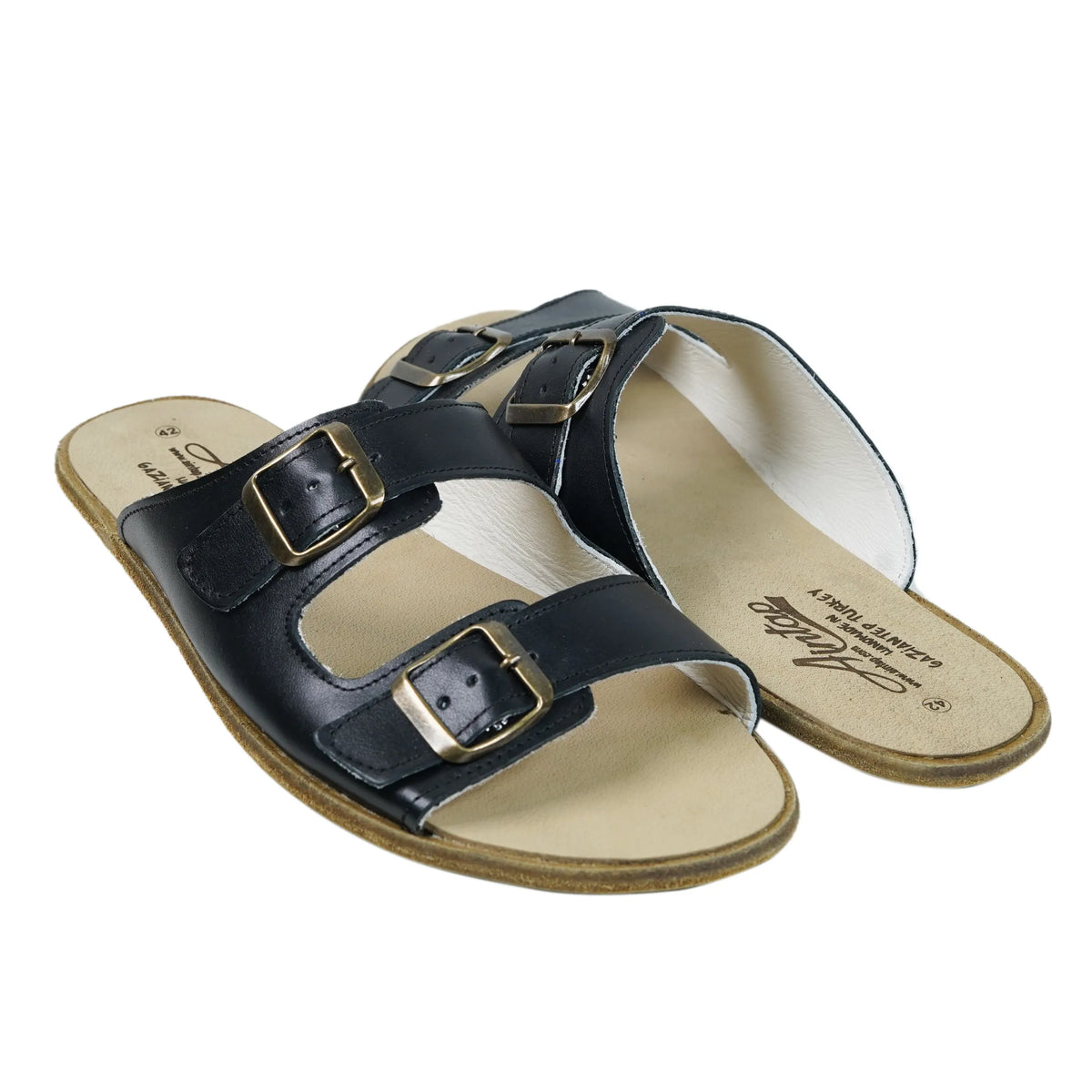 Smooth Barefoot Double Strap Sandals Shoes – Classic Sole — Leather Sole – Black