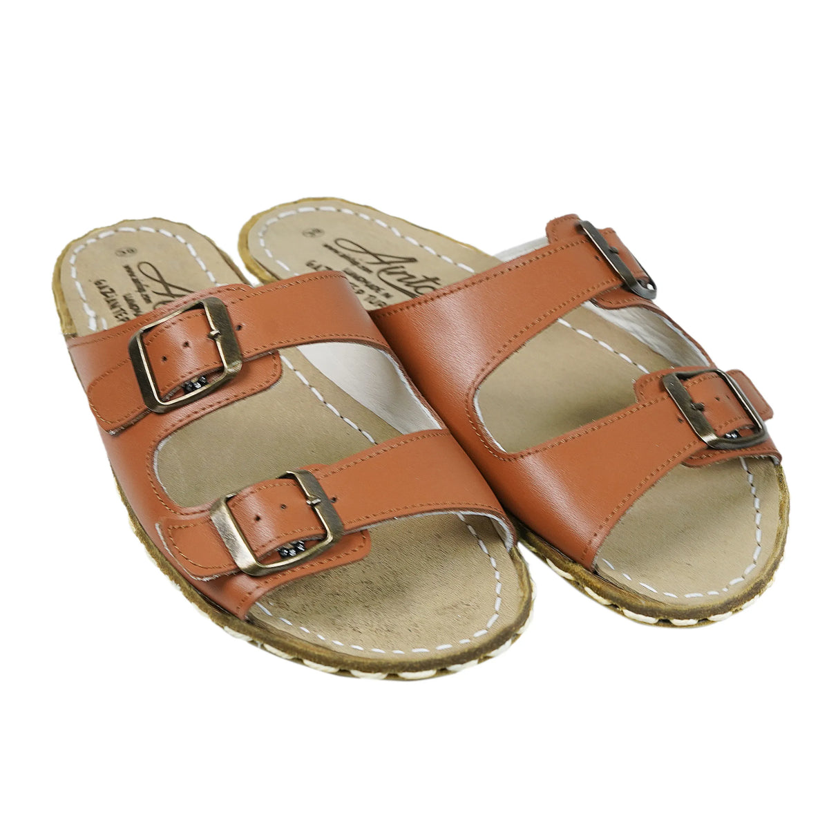 Smooth Barefoot Double Strap Sandals Shoes — Leather Sole – Tan
