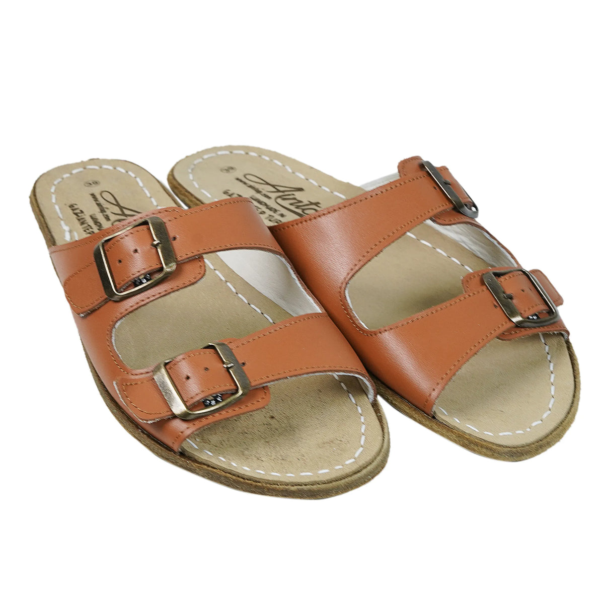 Smooth Barefoot Double Strap Sandals Shoes – Classic Sole — Leather Sole – Tan