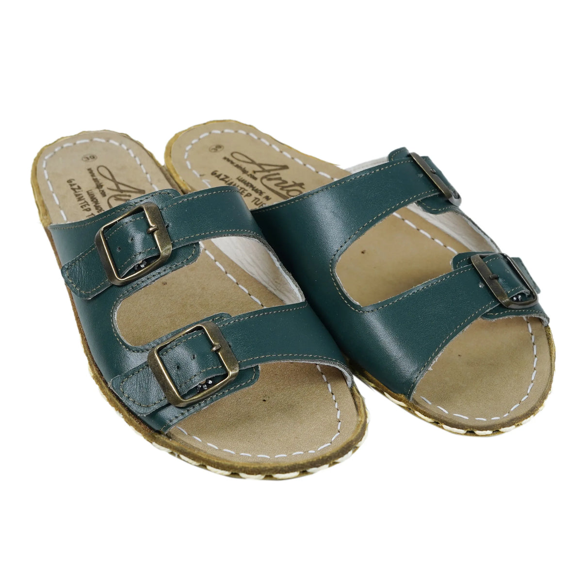 Smooth Barefoot Double Strap Sandals Shoes — Leather Sole – Green