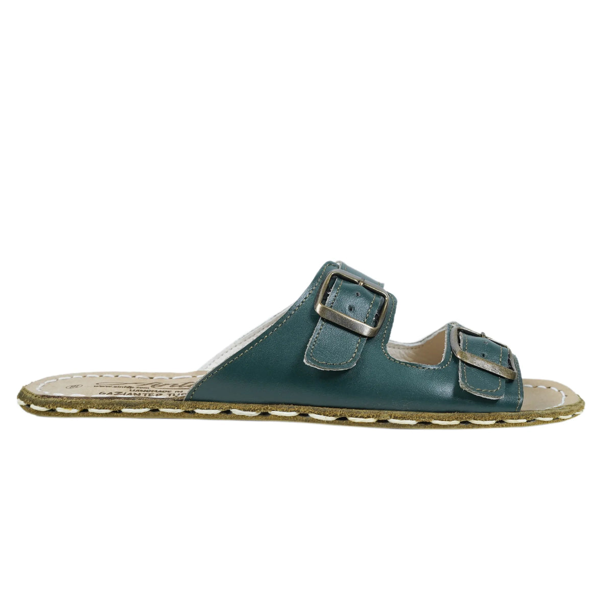 Smooth Barefoot Double Strap Sandals Shoes — Leather Sole – Green