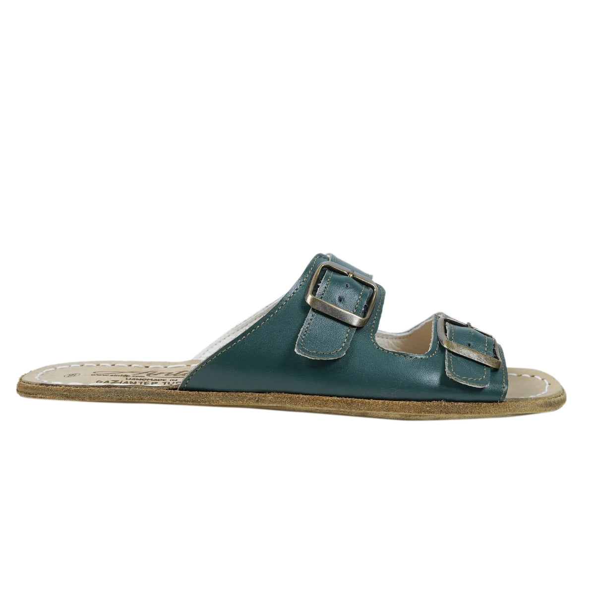 Smooth Barefoot Double Strap Sandals Shoes – Classic Sole — Leather Sole – Green