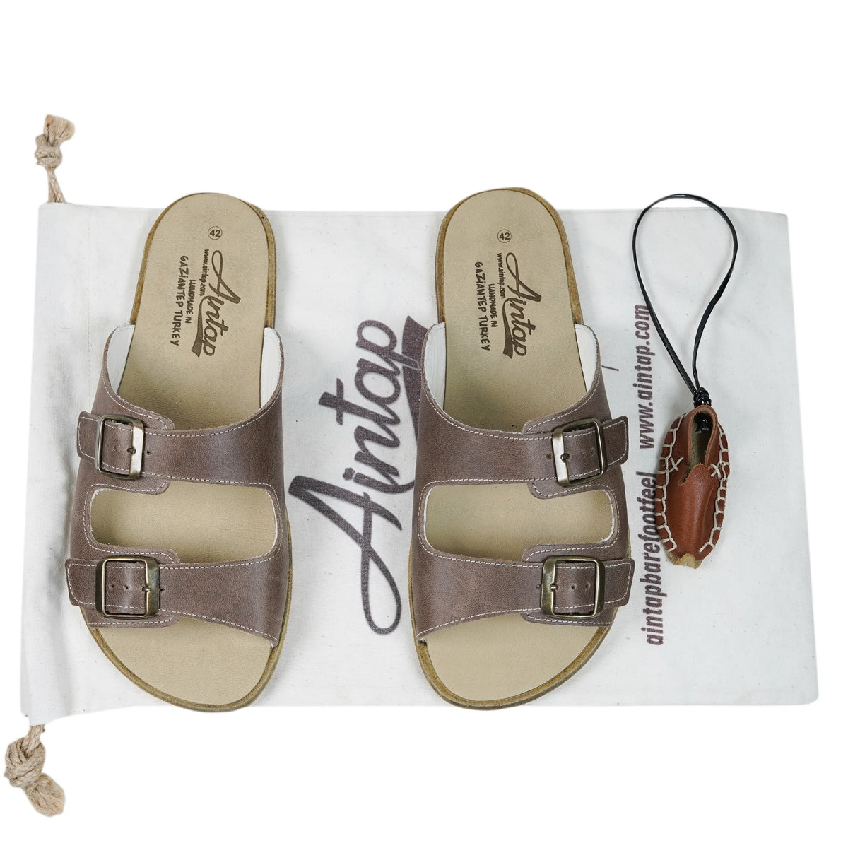 Crazy Barefoot Double Strap Sandals Shoes – Classic Sole — Leather Sole – Beige Bizon