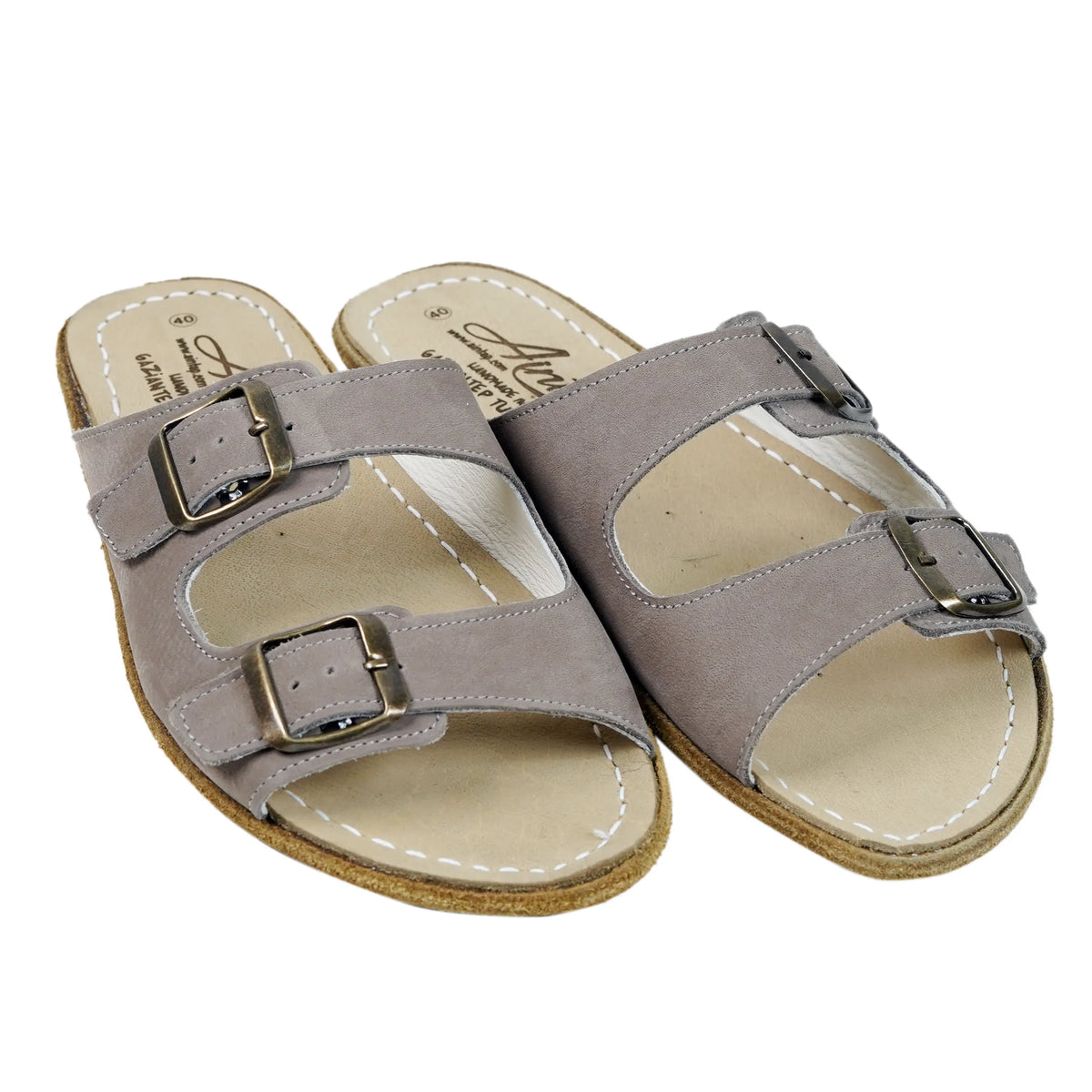 Nubuck Barefoot Double Strap Sandals Shoes – Classic Sole — Leather Sole – Smoked
