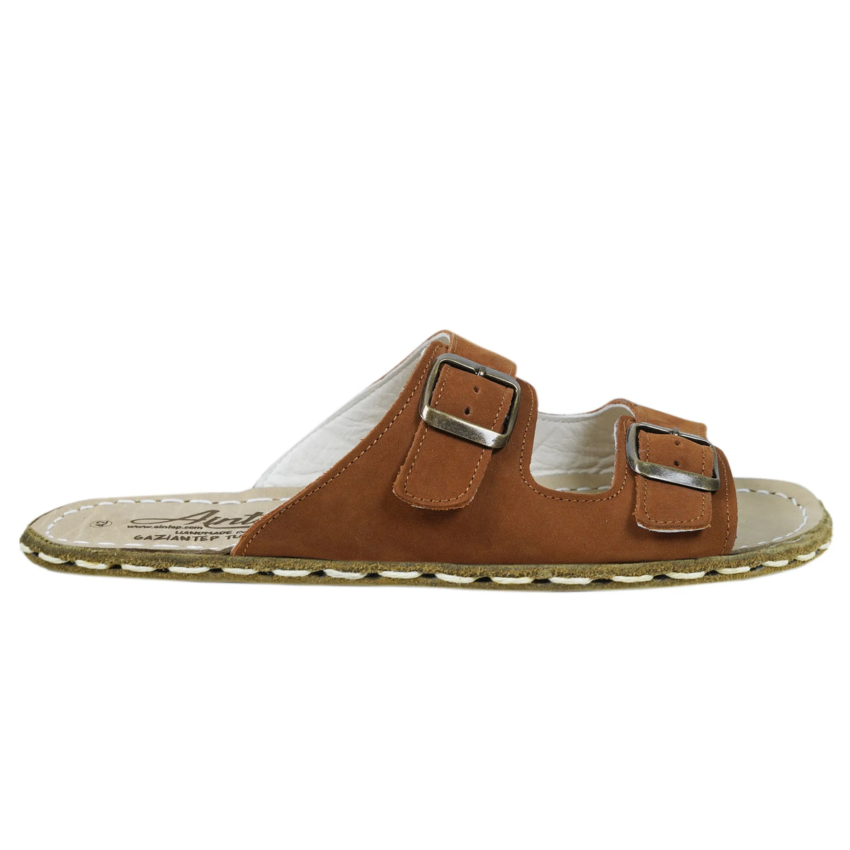 Nubuck Barefoot Double Strap Sandals Shoes — Leather Sole – Tan