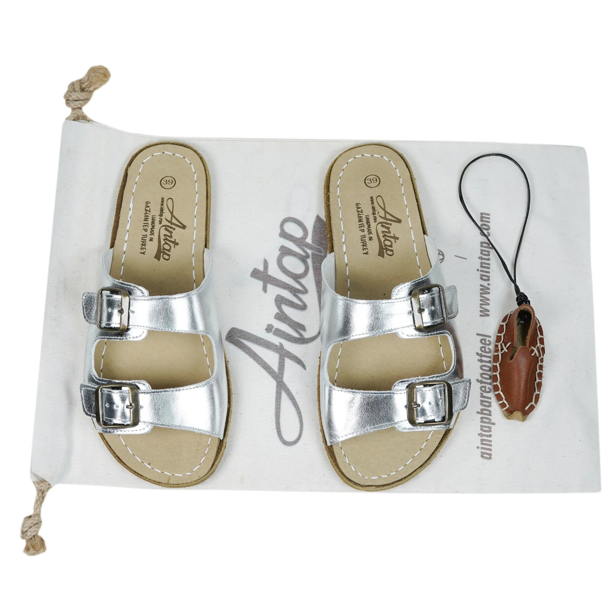 Bright Barefoot Double Strap Sandals Shoes – Classic Sole — Leather Sole – Silver