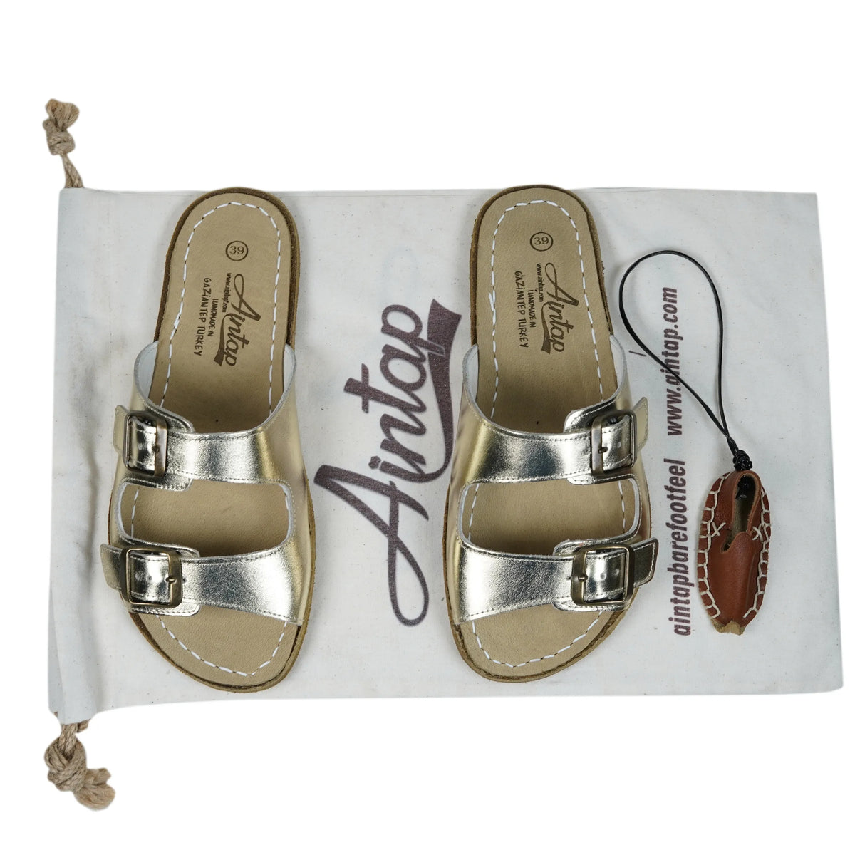 Bright Barefoot Double Strap Sandals Shoes— Leather Sole – Gold