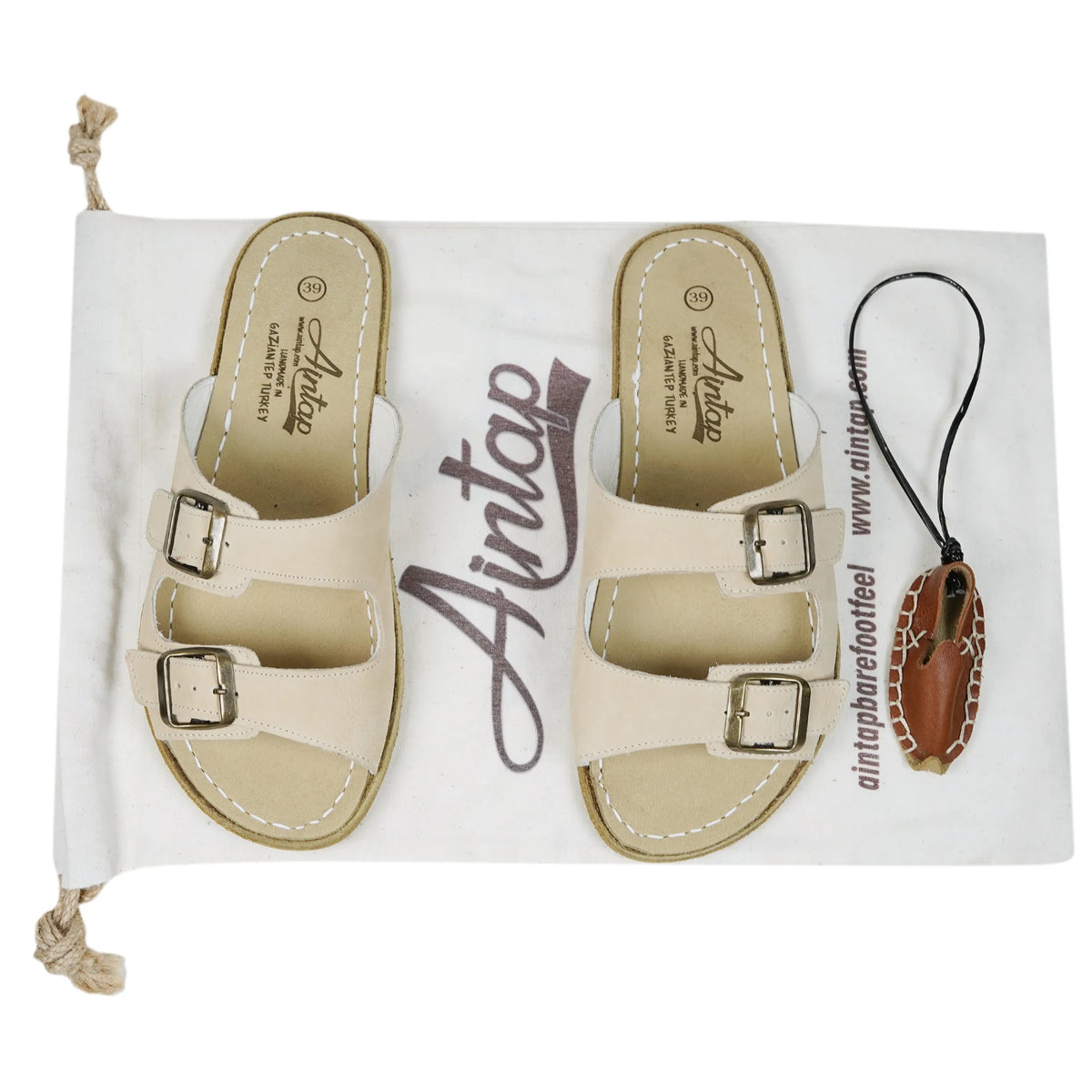 Nubuck Barefoot Double Strap Sandals Shoes — Leather Sole – Cream