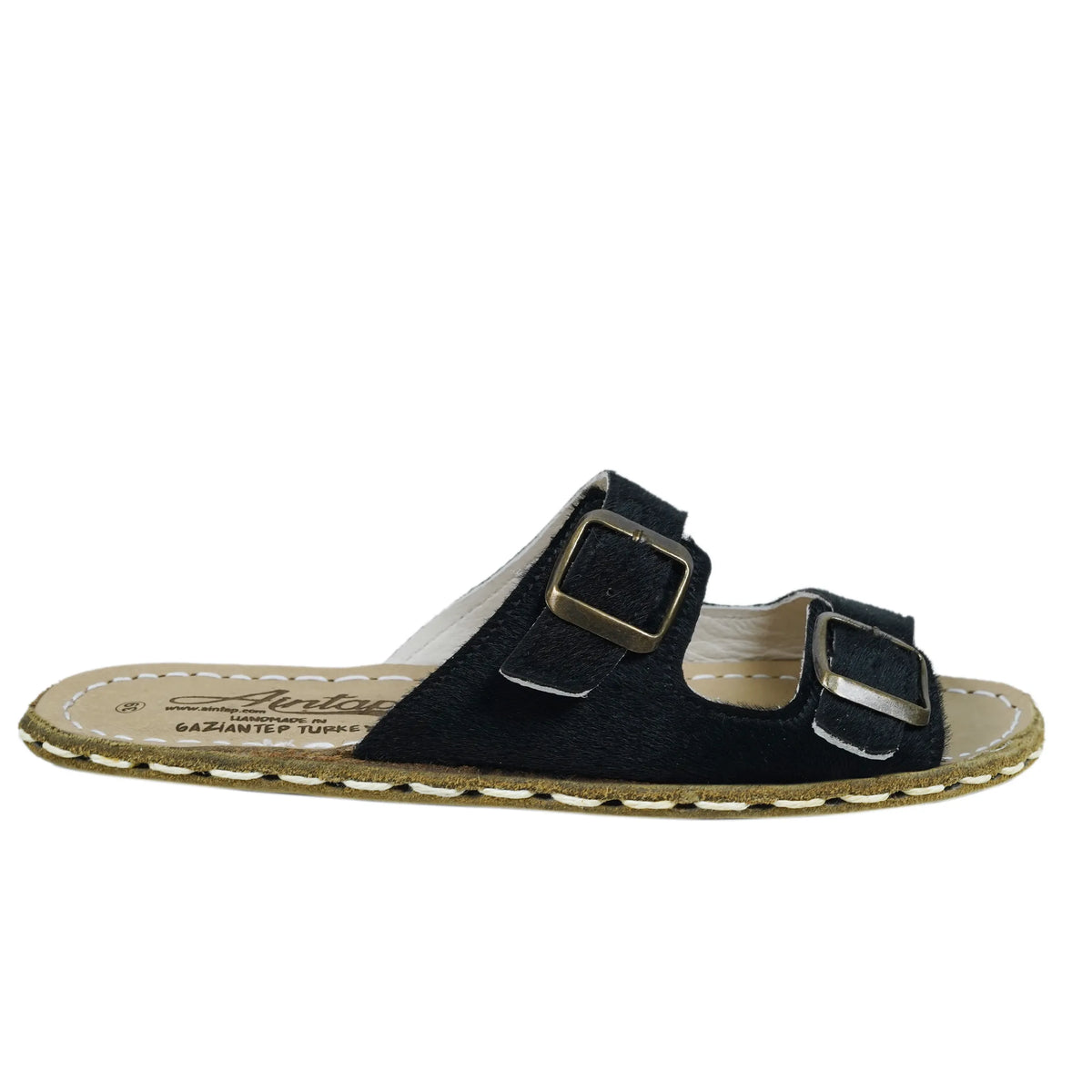 Hair Barefoot Double Strap Sandals Shoes – Leather Sole – Black