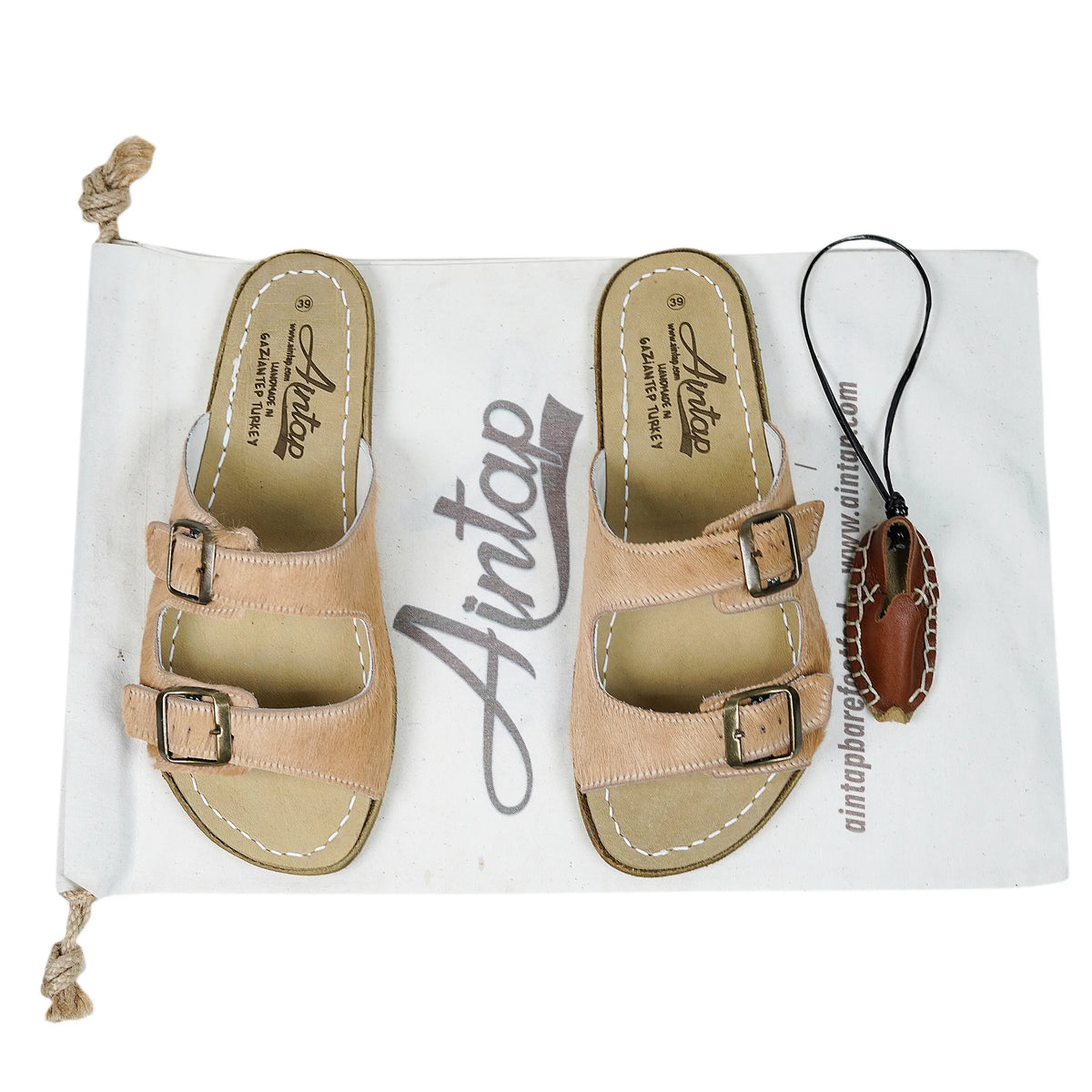 Hair Barefoot Double Strap Sandals Shoes – Classic Sole — Leather Sole – Beige Undyed