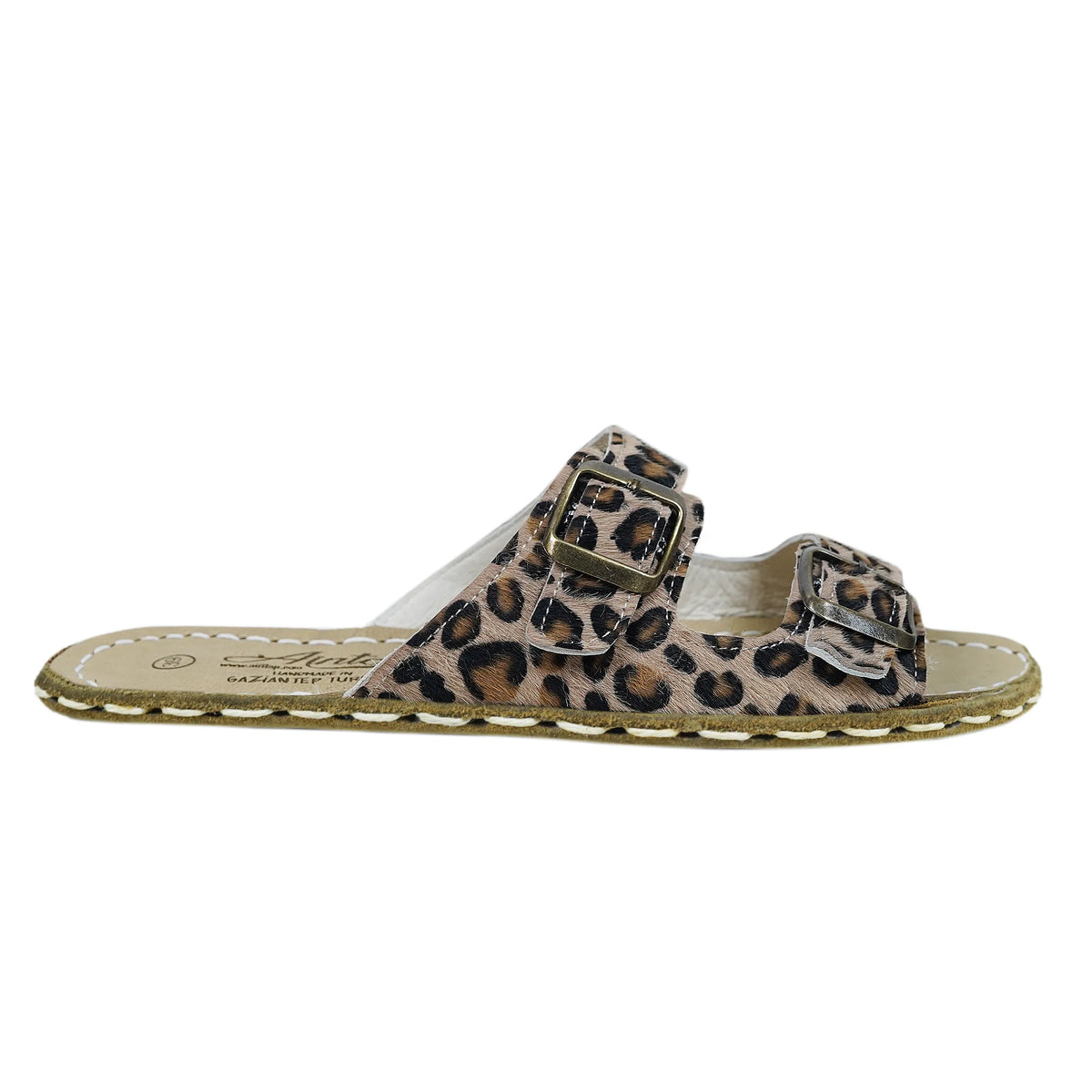 Hair Barefoot Double Strap Sandals Shoes — Leather Sole – Leopard
