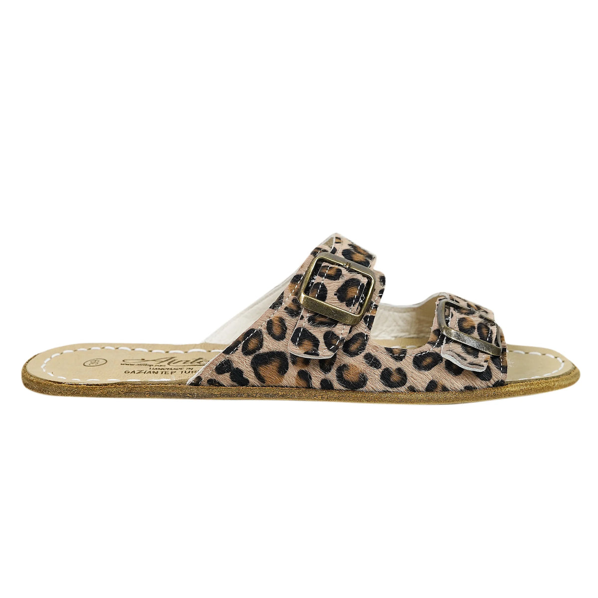 Hair Barefoot Double Strap Sandals Shoes – Classic Sole — Leather Sole – Leopard