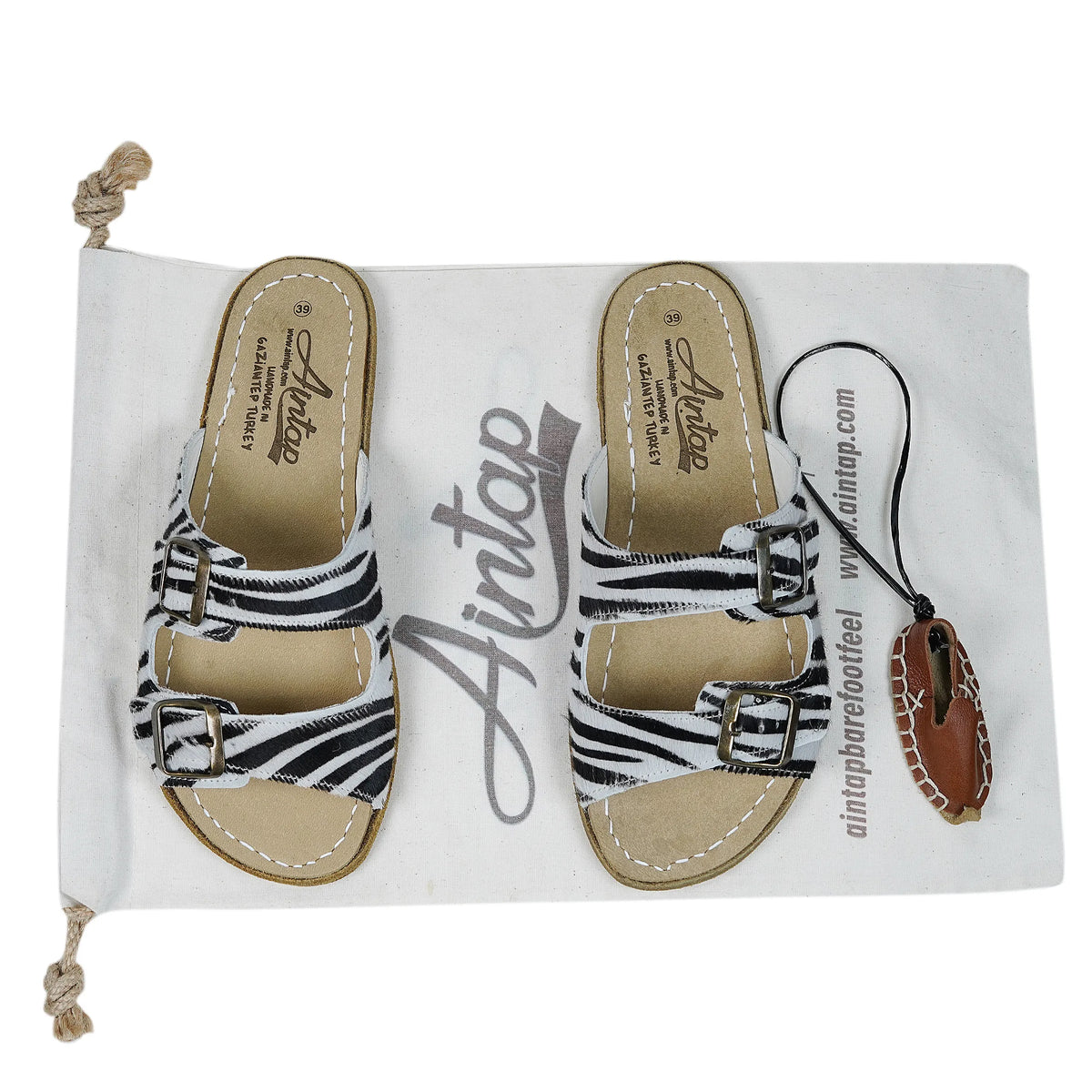 Hair Barefoot Double Strap Sandals Shoes — Leather Sole – Zebra