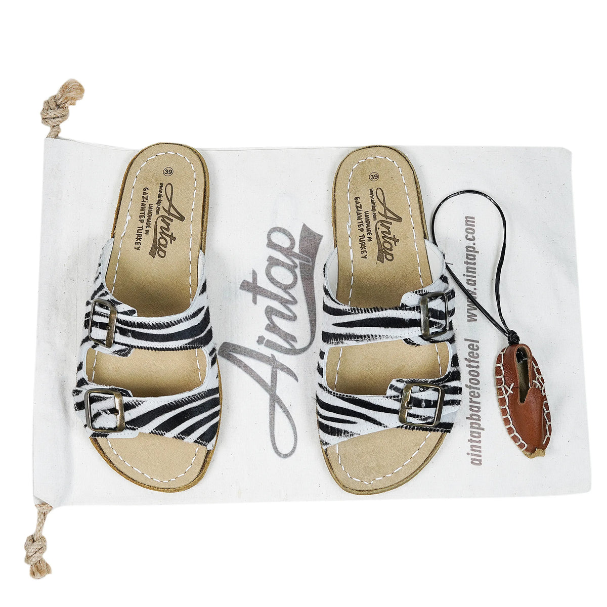 Hair Barefoot Double Strap Sandals Shoes – Classic Sole — Leather Sole – Zebra