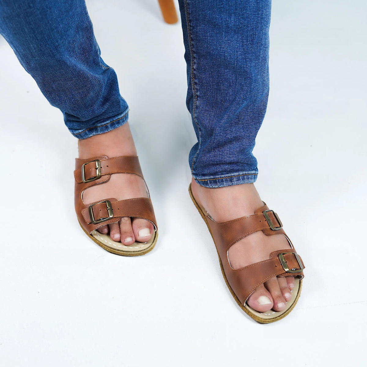Crazy Barefoot Double Strap Sandals Shoes – Classic Sole — Leather Sole – Brown